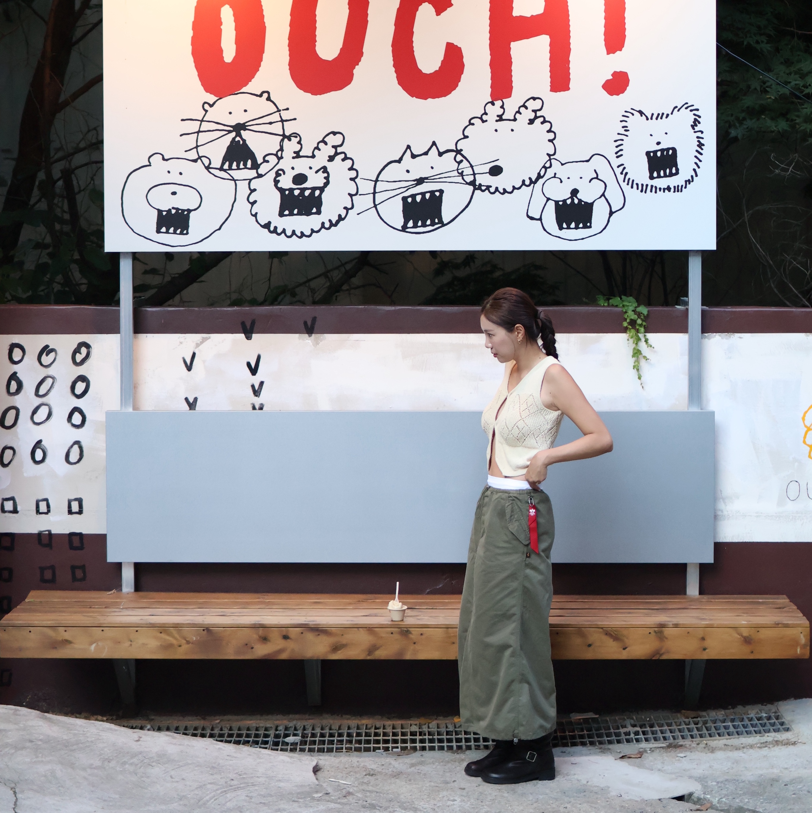 ALPHA INDUSTRIES Drawcord Skirt W Og-107 Green 착용 스타일 - 5