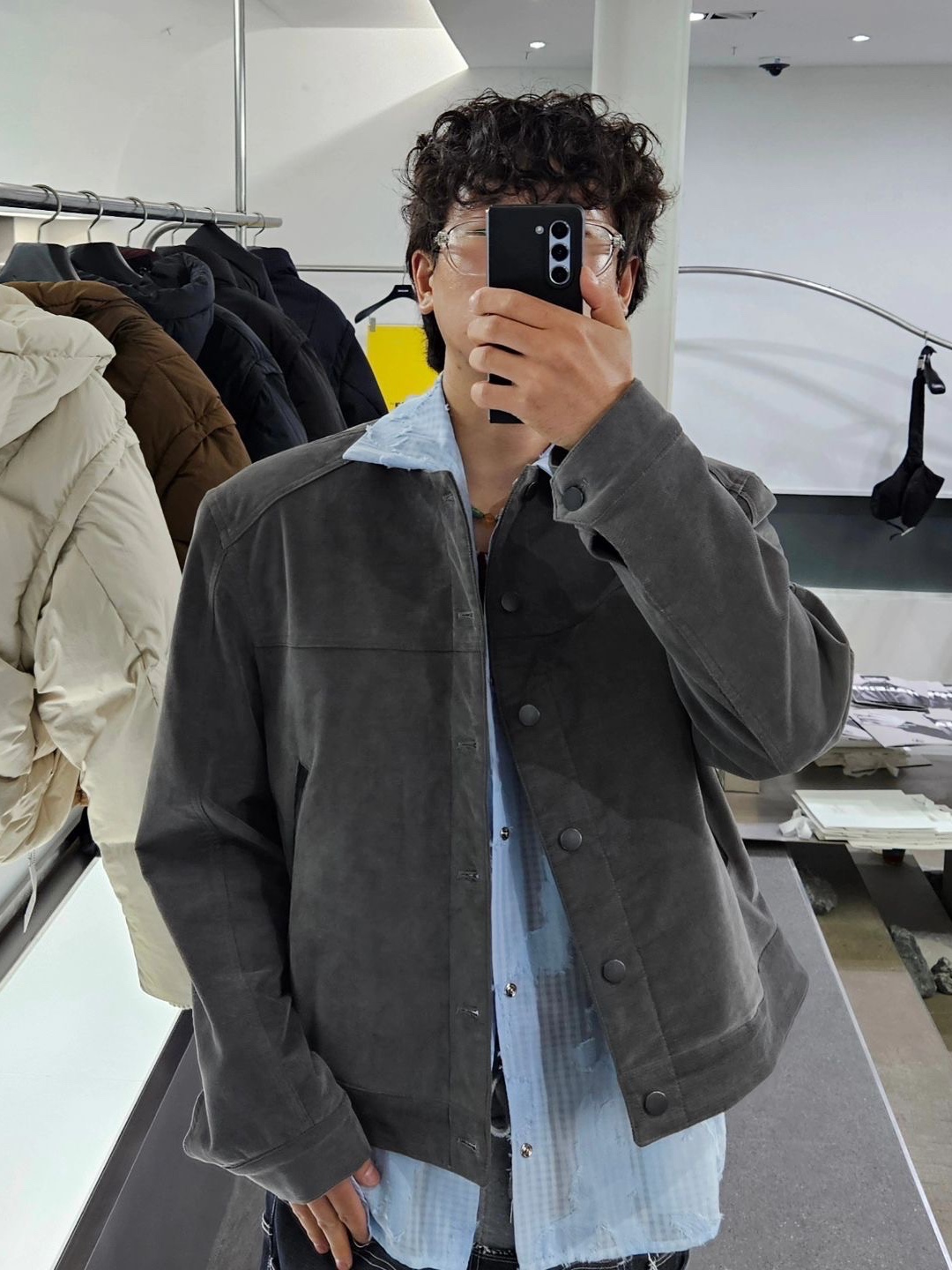 Haleine Cropped Collarless Jacket Black (VJ314), Haleine Cropped Collarless Jacket Grey (VJ315) 착용 스타일