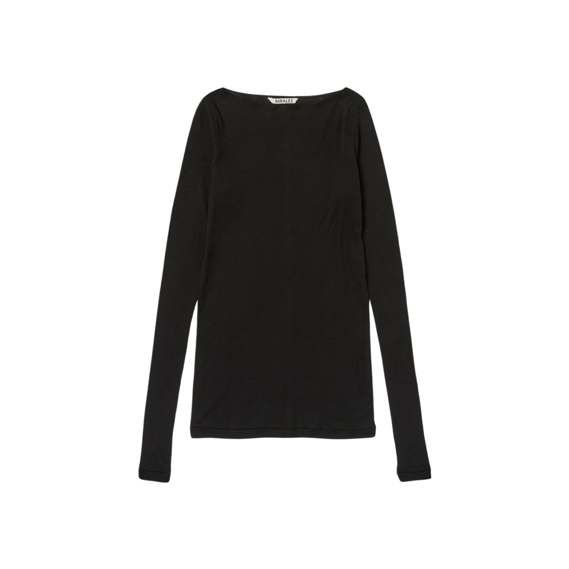 (W) Auralee High Gauge Sheer Rib Boat Neck L/S T-Shirt Black 상세 이미지 1