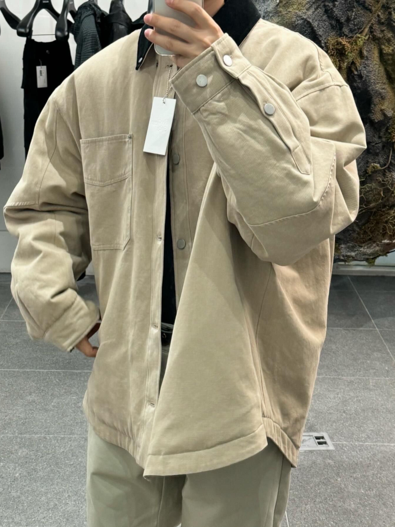 Haleine Padded Work Shirt Jacket Grey Check (VJ318), Haleine Padded Work Shirt Jacket Beige (VJ317) 착용 스타일