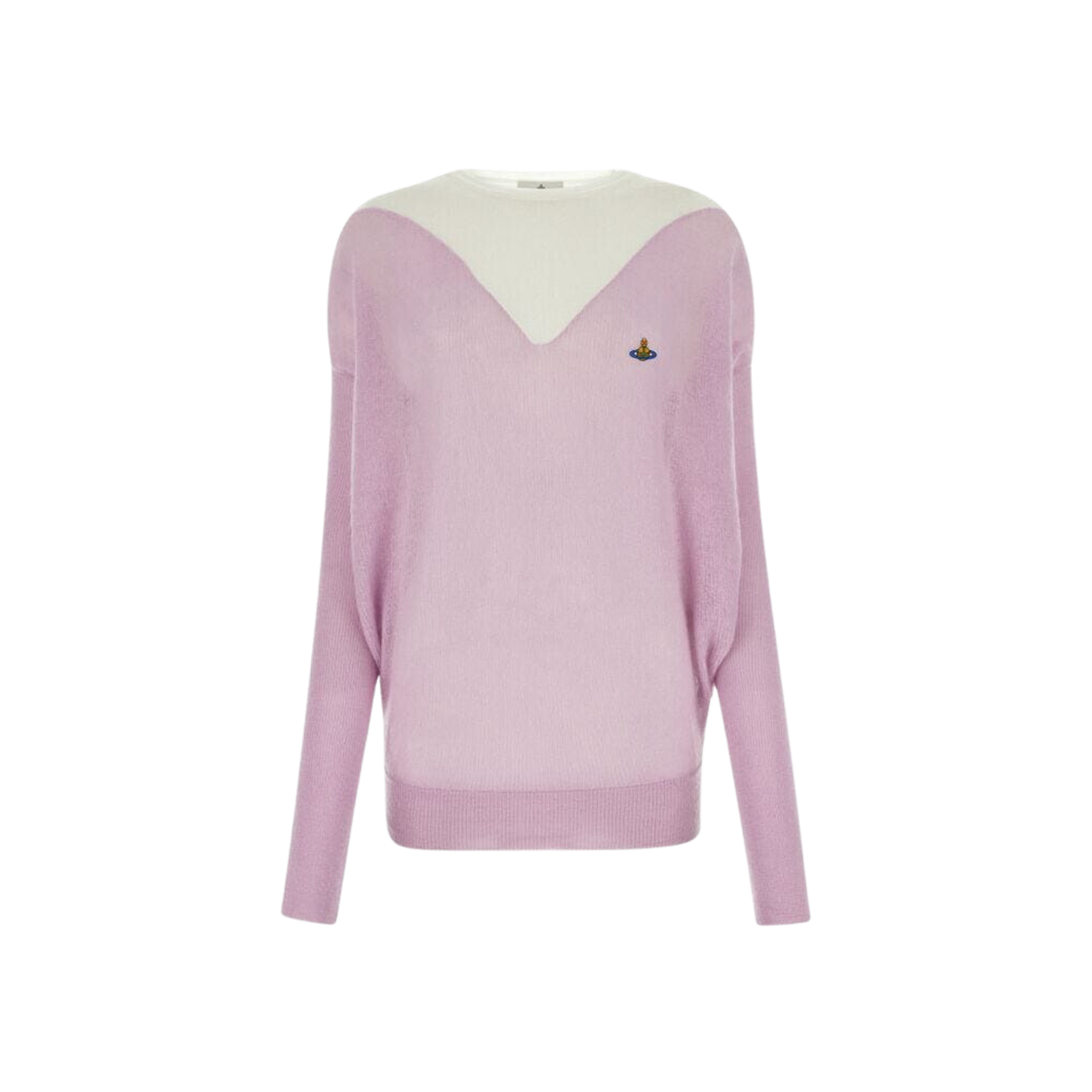 (W) Vivienne Westwood Orb Embroidered Bi-Color Heart Mohair Wool Knit Lavender 상세 이미지 1