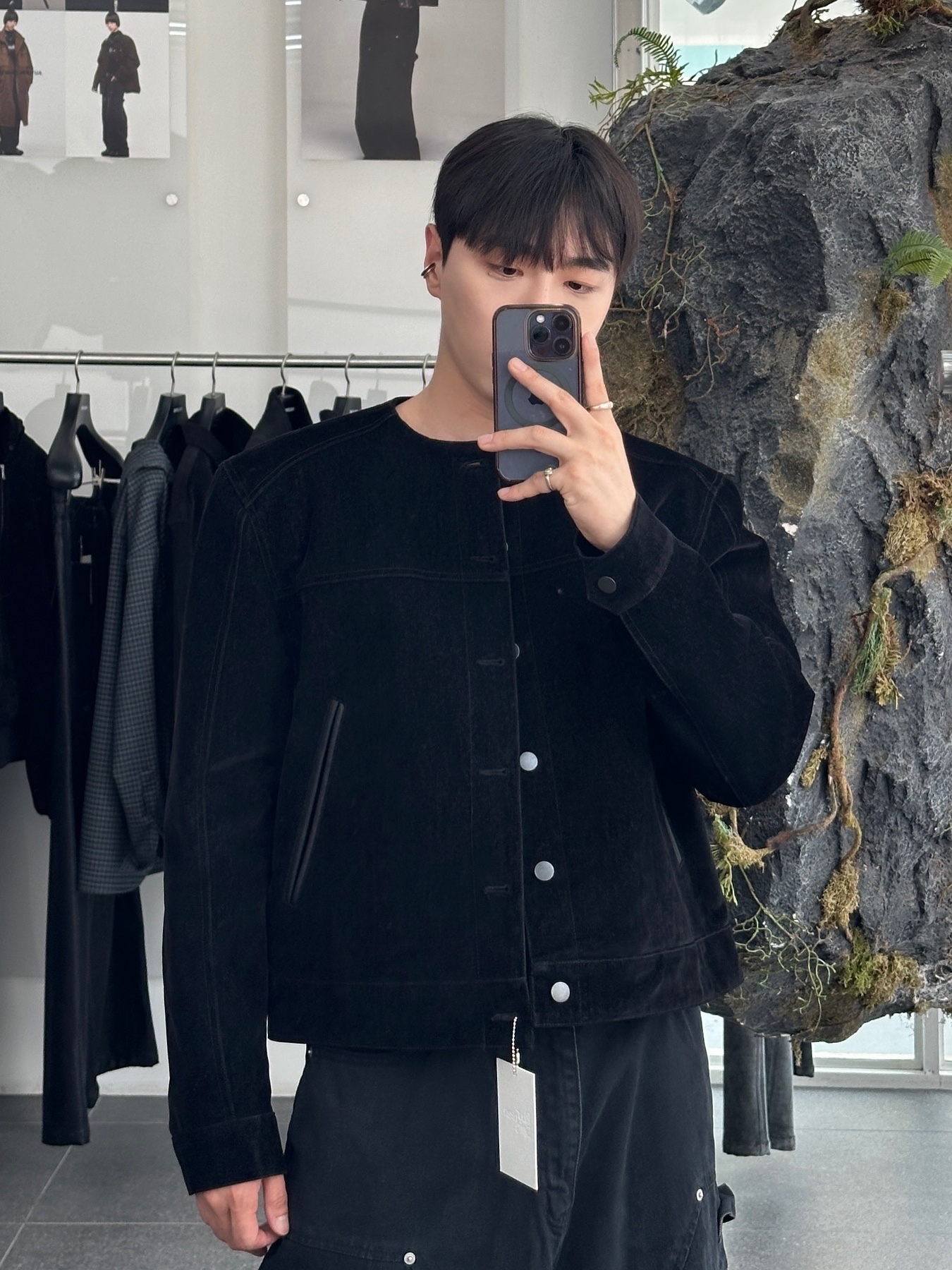 Haleine Cropped Collarless Jacket Black (VJ314), Haleine Cropped Collarless Jacket Grey (VJ315) 착용 스타일