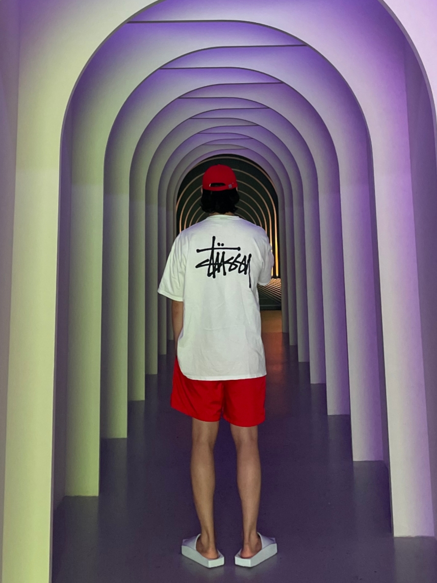 Stussy Basic Stussy T-Shirt White 2024, 2025, Nike NSW Woven Lined Flow Shorts University Red - US/EU 착용 스타일 - 2