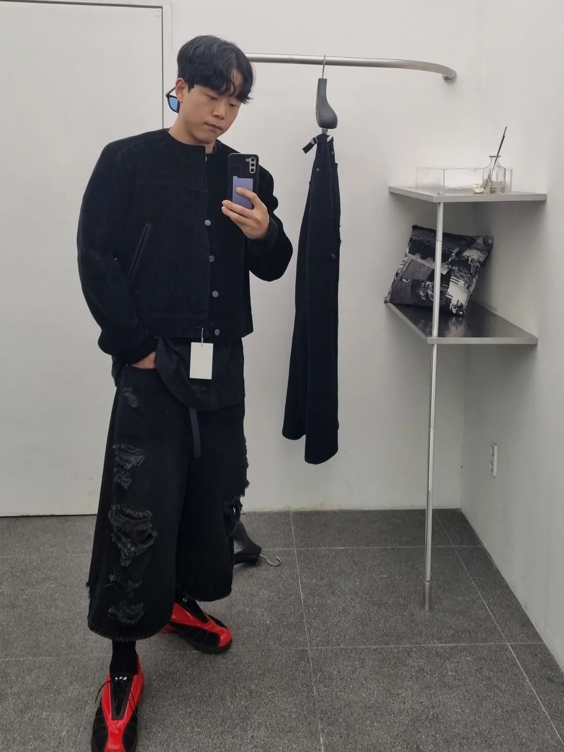 Haleine Cropped Collarless Jacket Black (VJ314), Haleine Cropped Collarless Jacket Grey (VJ315) 착용 스타일