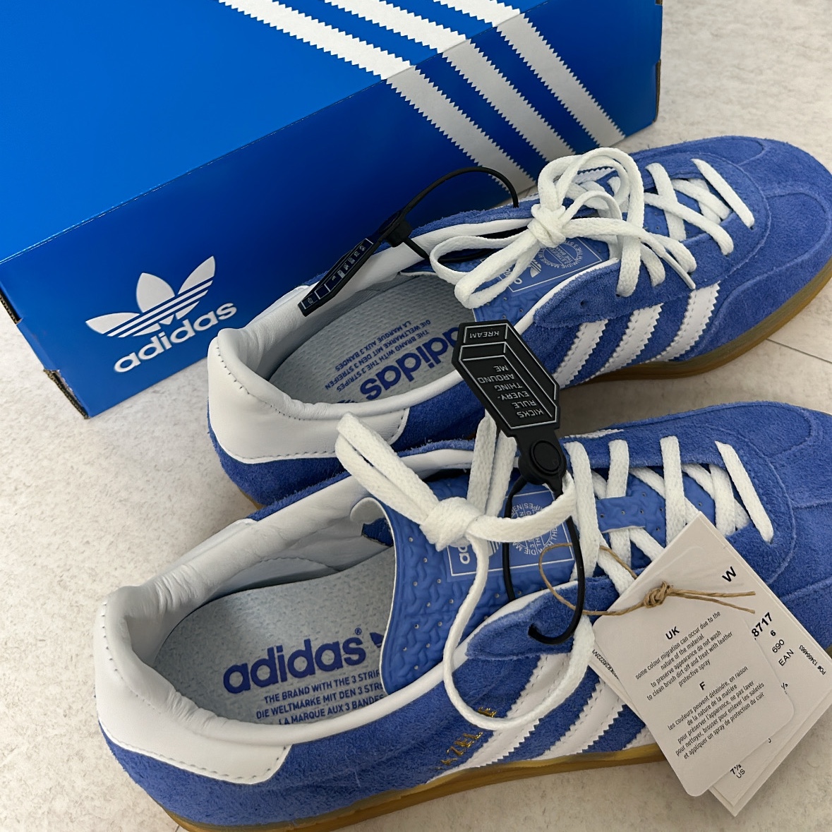(W) Adidas Gazelle Indoor Blue Fusion Cloud White 착용 스타일 - 1