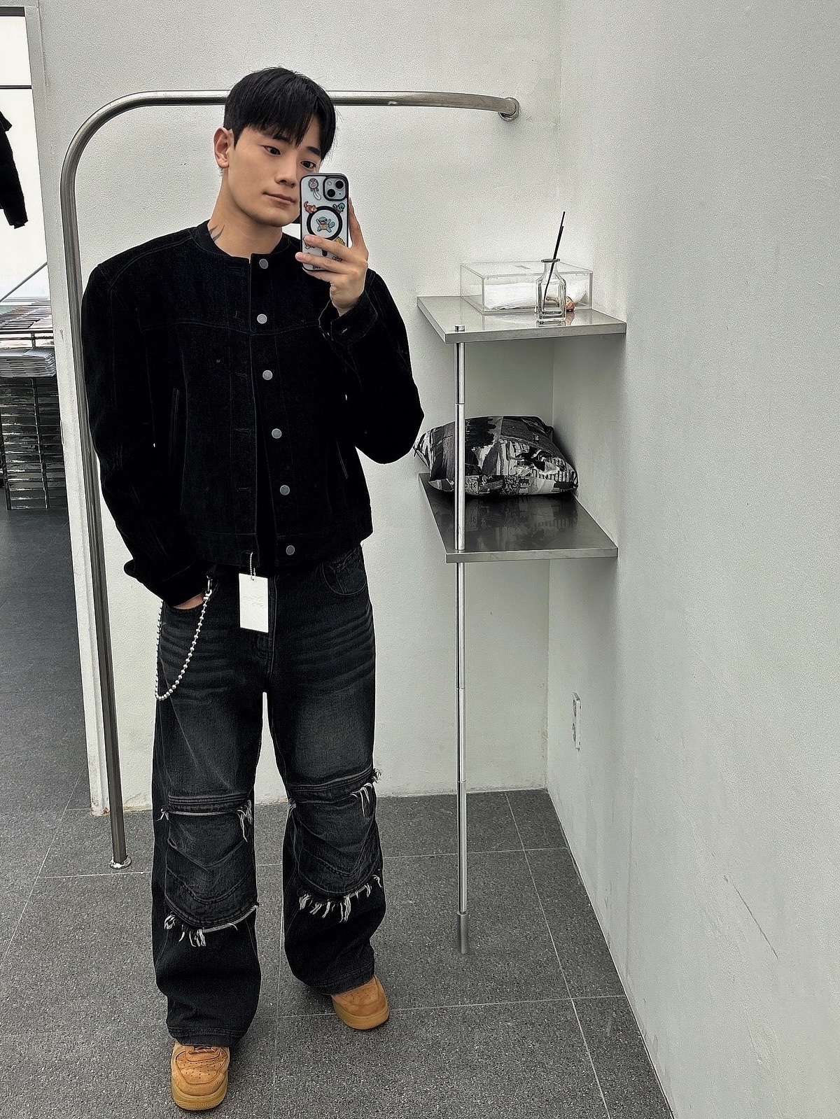 Haleine Cropped Collarless Jacket Black (VJ314), Haleine Cropped Collarless Jacket Grey (VJ315) 착용 스타일