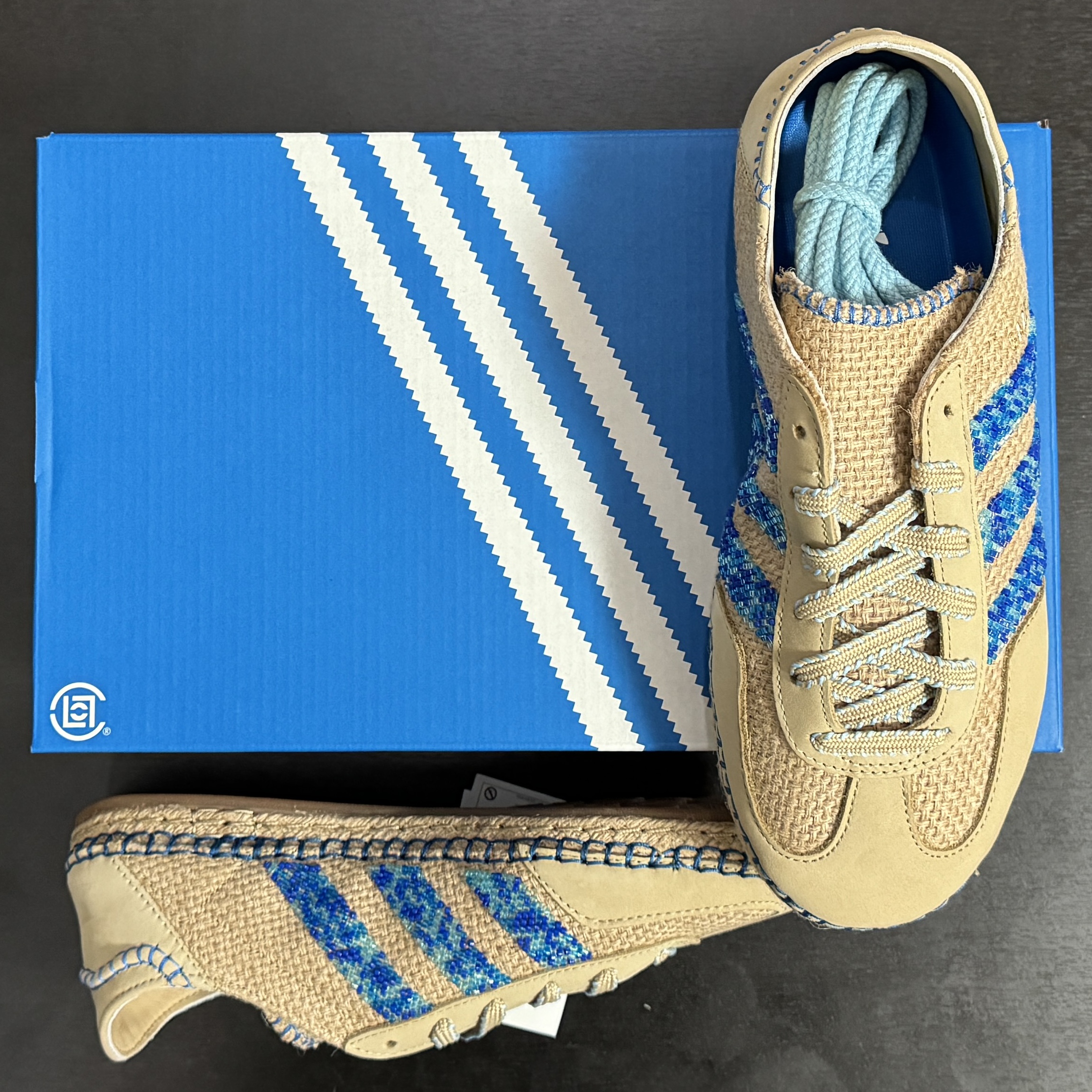 Adidas x Clot Gazelle Linen Khaki Light Blue 착용 스타일