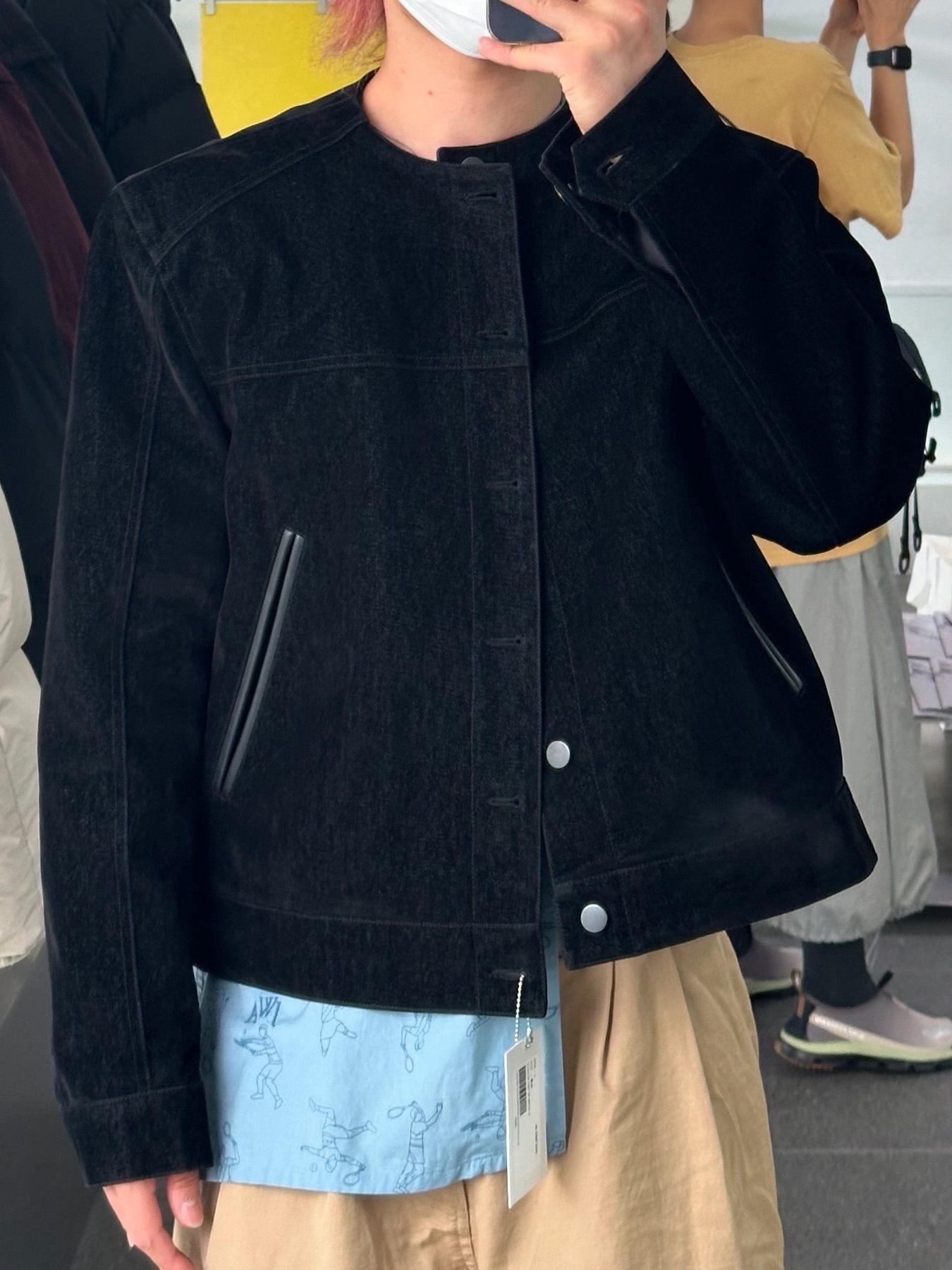 Haleine Cropped Collarless Jacket Black (VJ314), Haleine Cropped Collarless Jacket Grey (VJ315) 착용 스타일