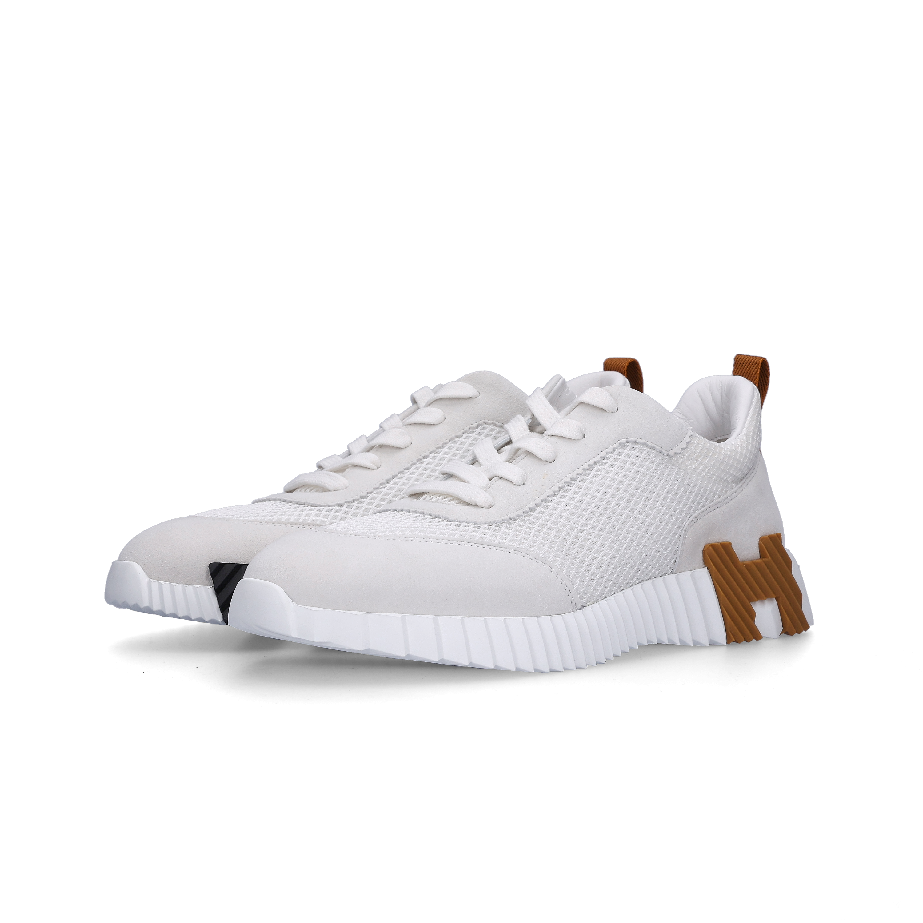 Hermes Bouncing Sneakers Graphic Mesh Suede Goatskin & Blanc