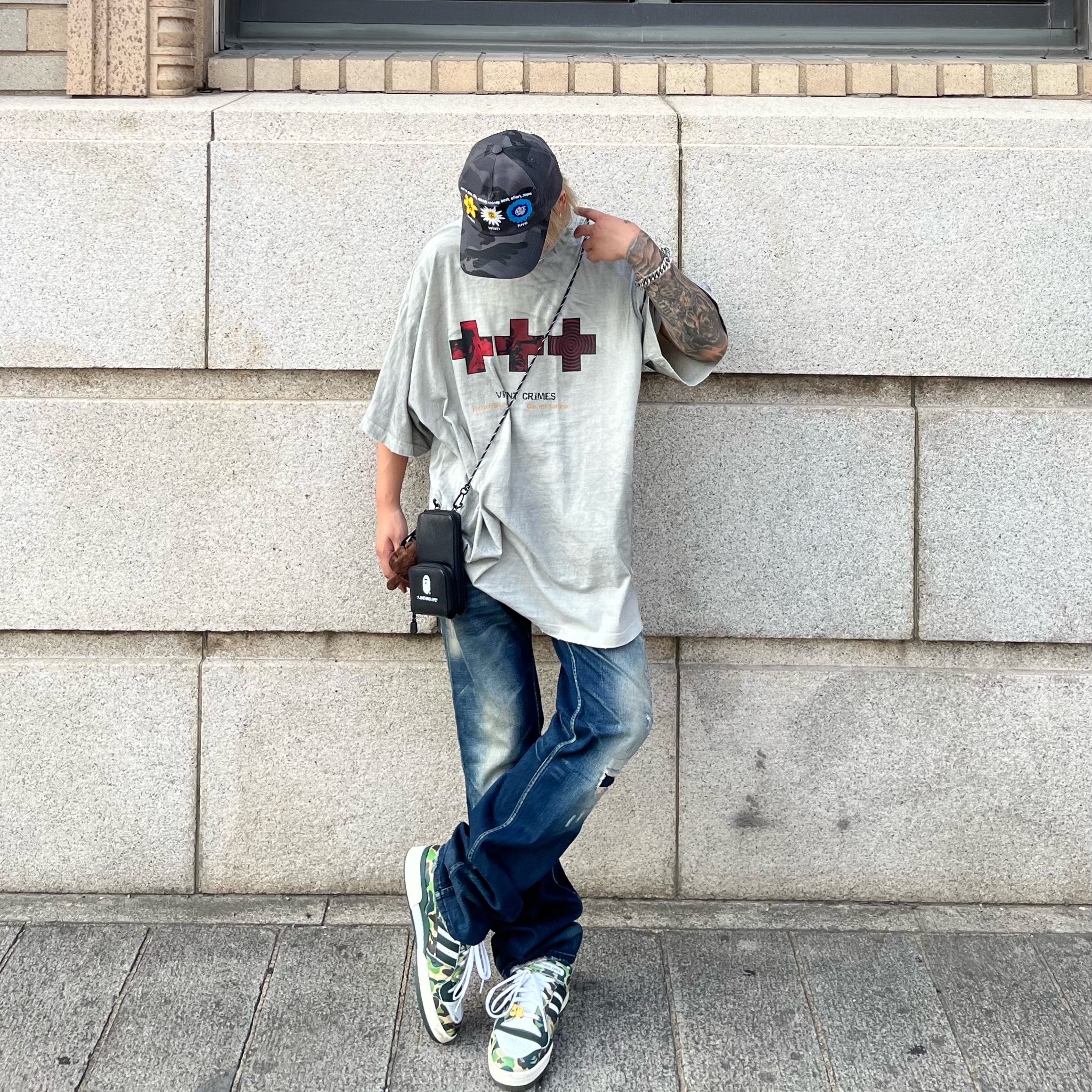 Adidas x BAPE Forum 84 Low Green Camo 착용 스타일 - 2