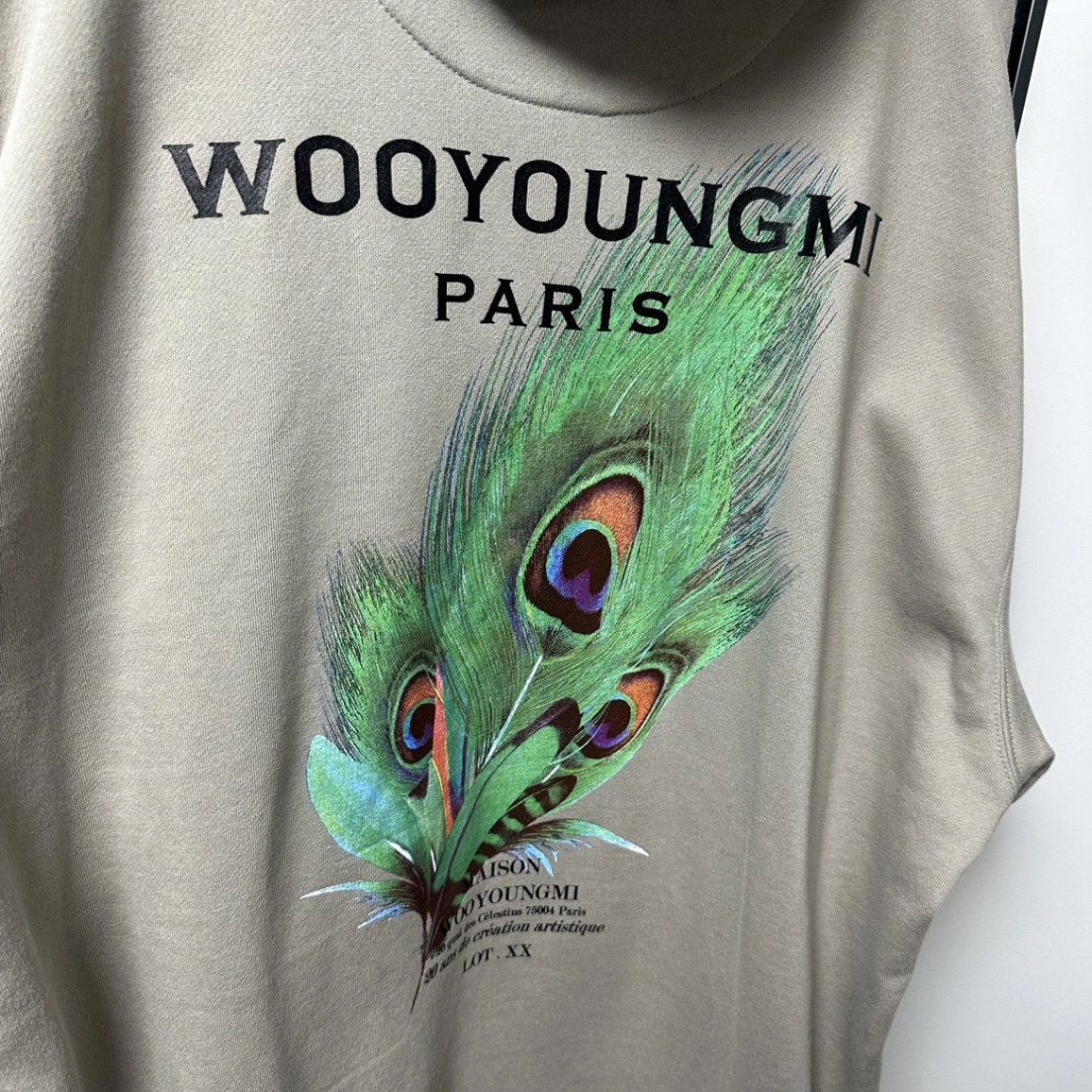 Wooyoungmi Feather Back Logo Hooded Sweatshirt Grey - 23SS 착용 스타일