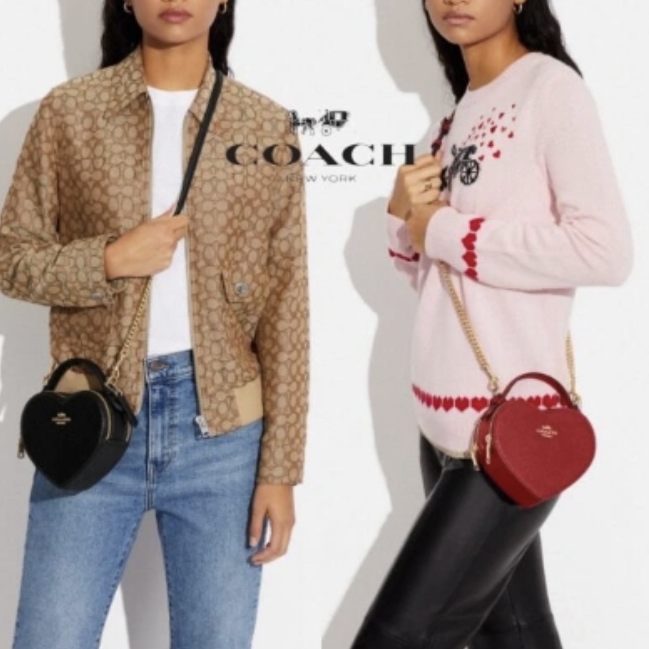 Coach Crossgrain Leather Heart Crossbody Bag Gold Black 착용 스타일 - 4