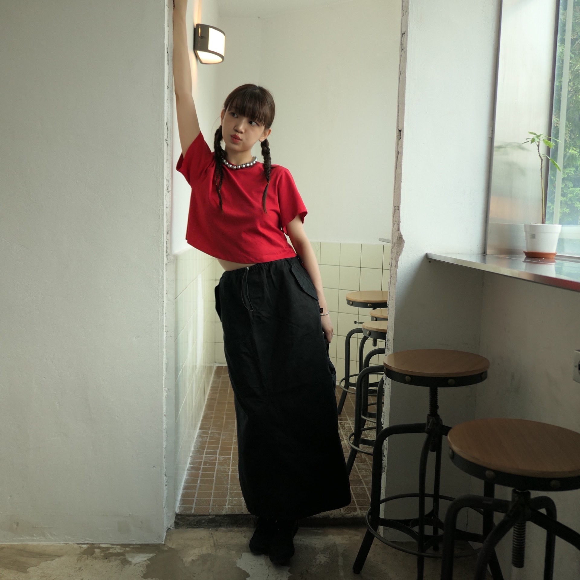 ALPHA INDUSTRIES Drawcord Skirt W Black 착용 스타일 - 1