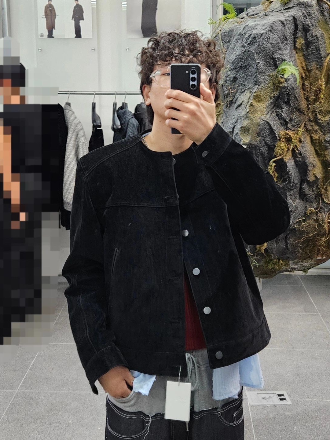Haleine Cropped Collarless Jacket Black (VJ314), Haleine Cropped Collarless Jacket Grey (VJ315) 착용 스타일