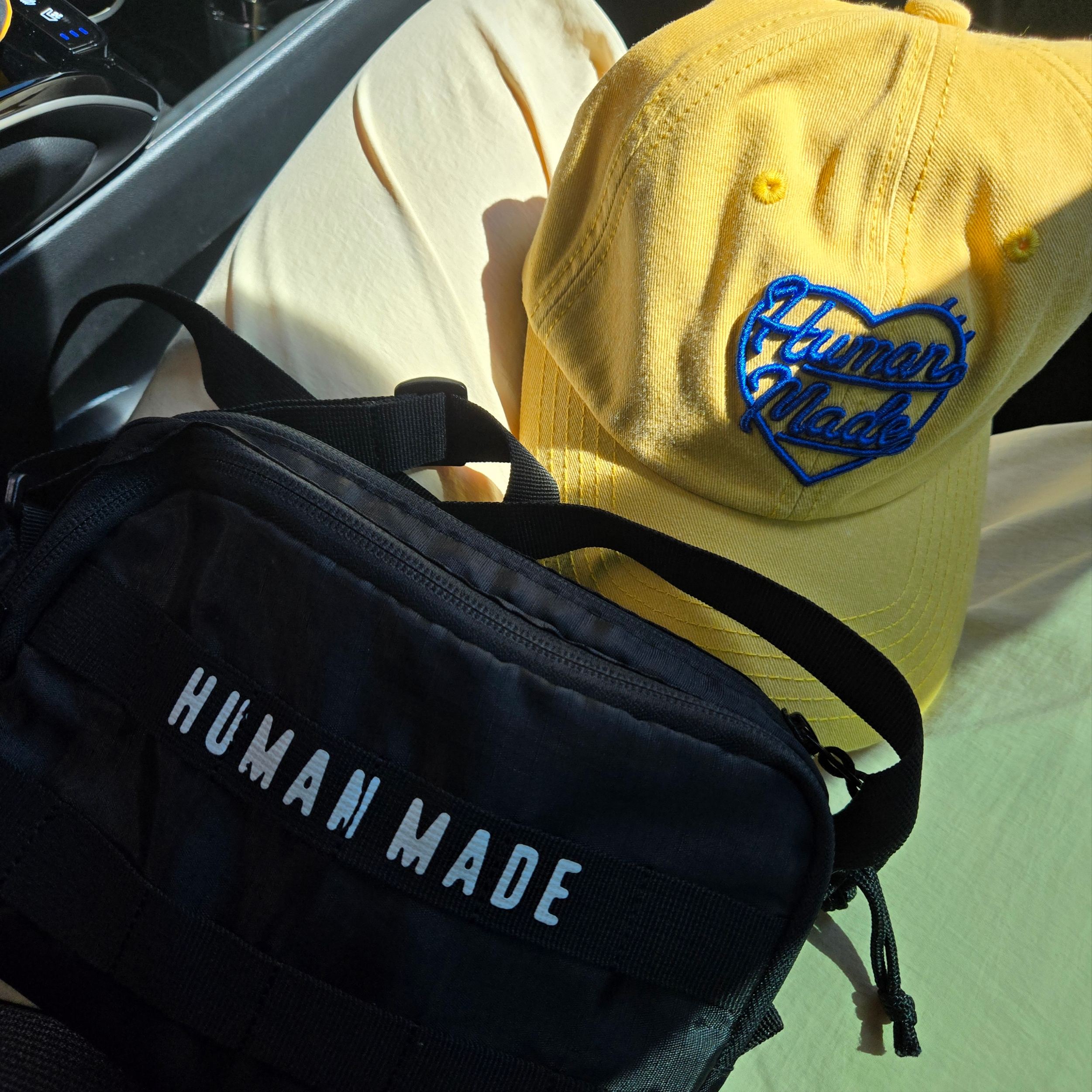 Human Made 6 Panel Cap #1 Yellow, Human Made Military Light Pouch Black 착용 스타일