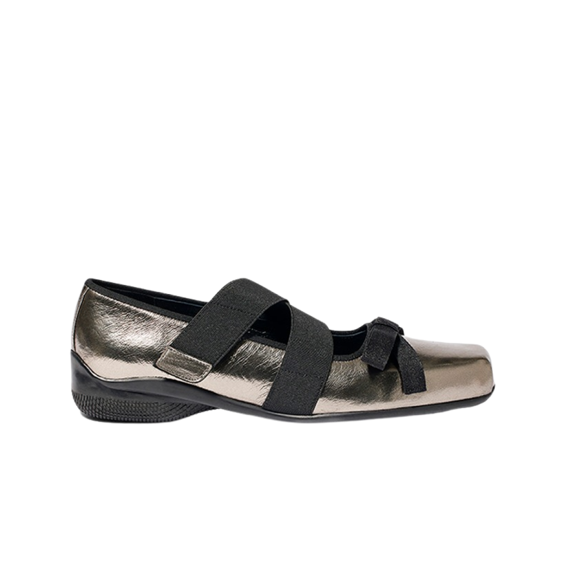 (W) 오픈 Yy 크로스 밴드 발레 플랫 건메탈((W) Open Yy Cross Band Ballet Flats Gunmetal)