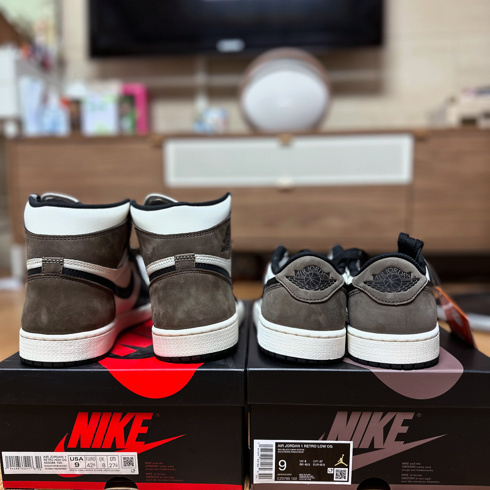 Jordan 1 Retro Low OG Mocha, Jordan 1 Retro High OG Black Mocha 착용 스타일
