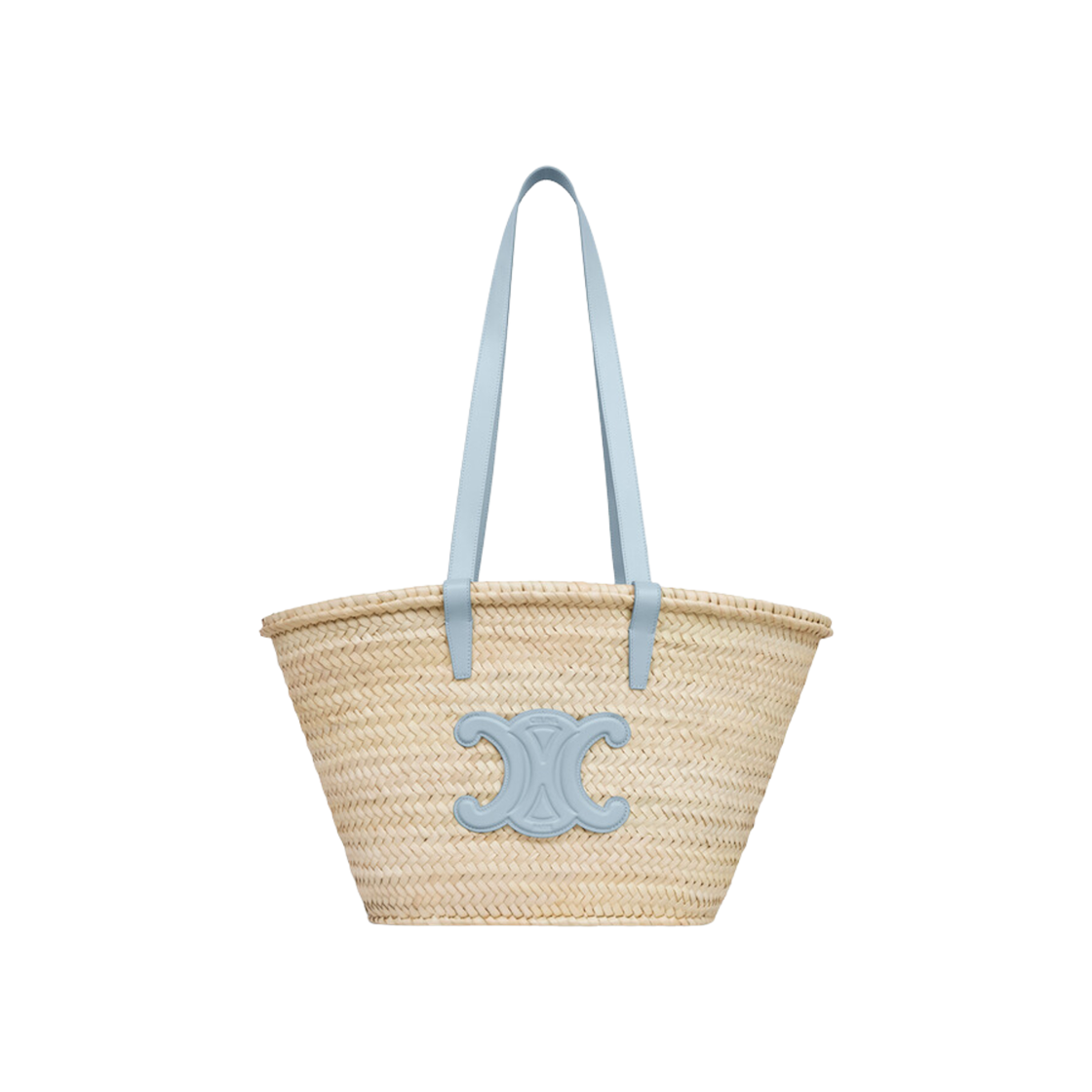 Celine Medium Triomphe Celine Classic Panier in Palm Leaves and Calfskin Pale Blue 상세 이미지 1