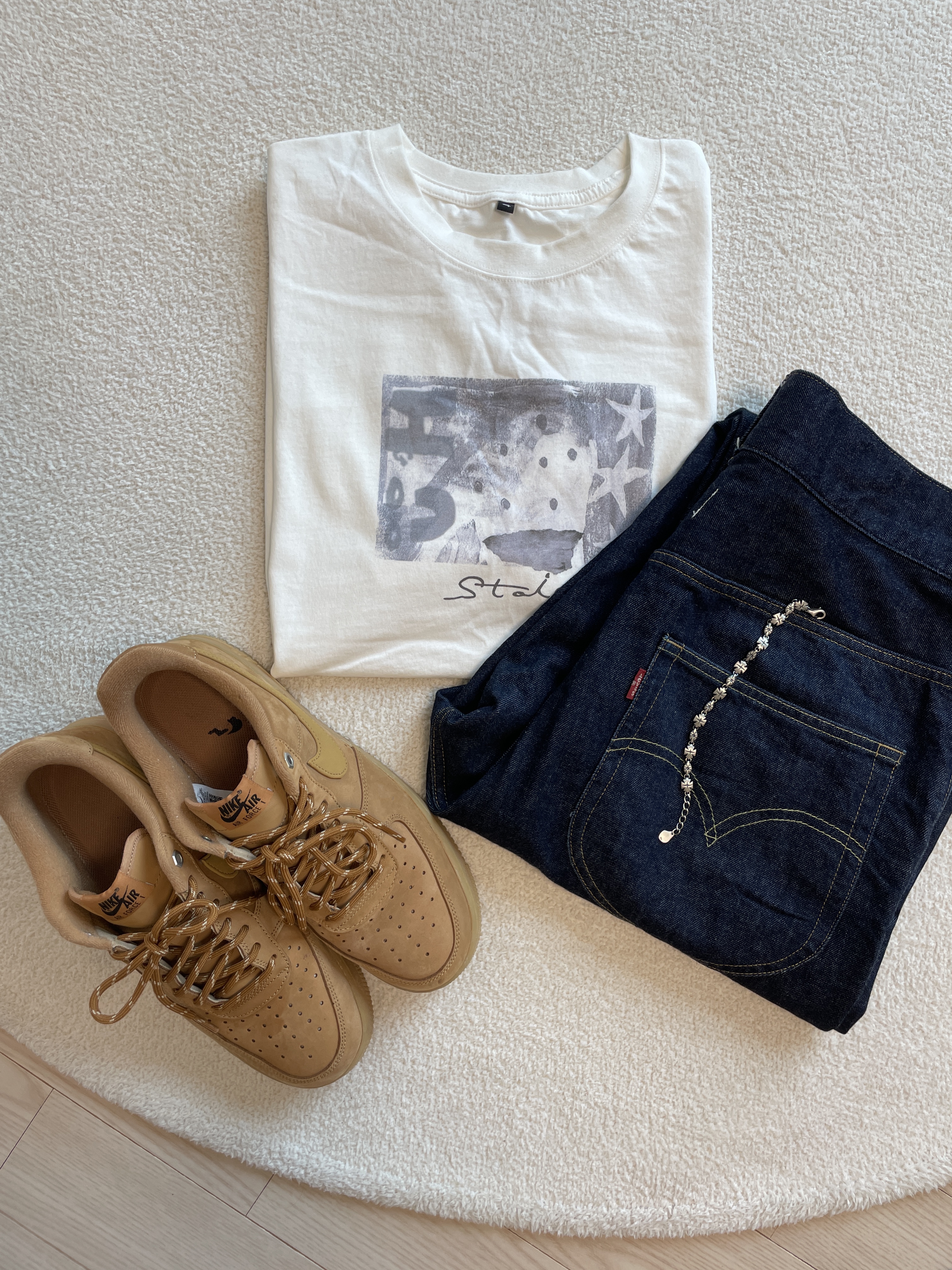 [프리오더] Polyteru 925 Silver Bracelet 001 (Cross & Hanabi Lemon), Polyteru HANK 1/2 Graphic T-Shirt 'Starmie' White 착용 스타일 - 1