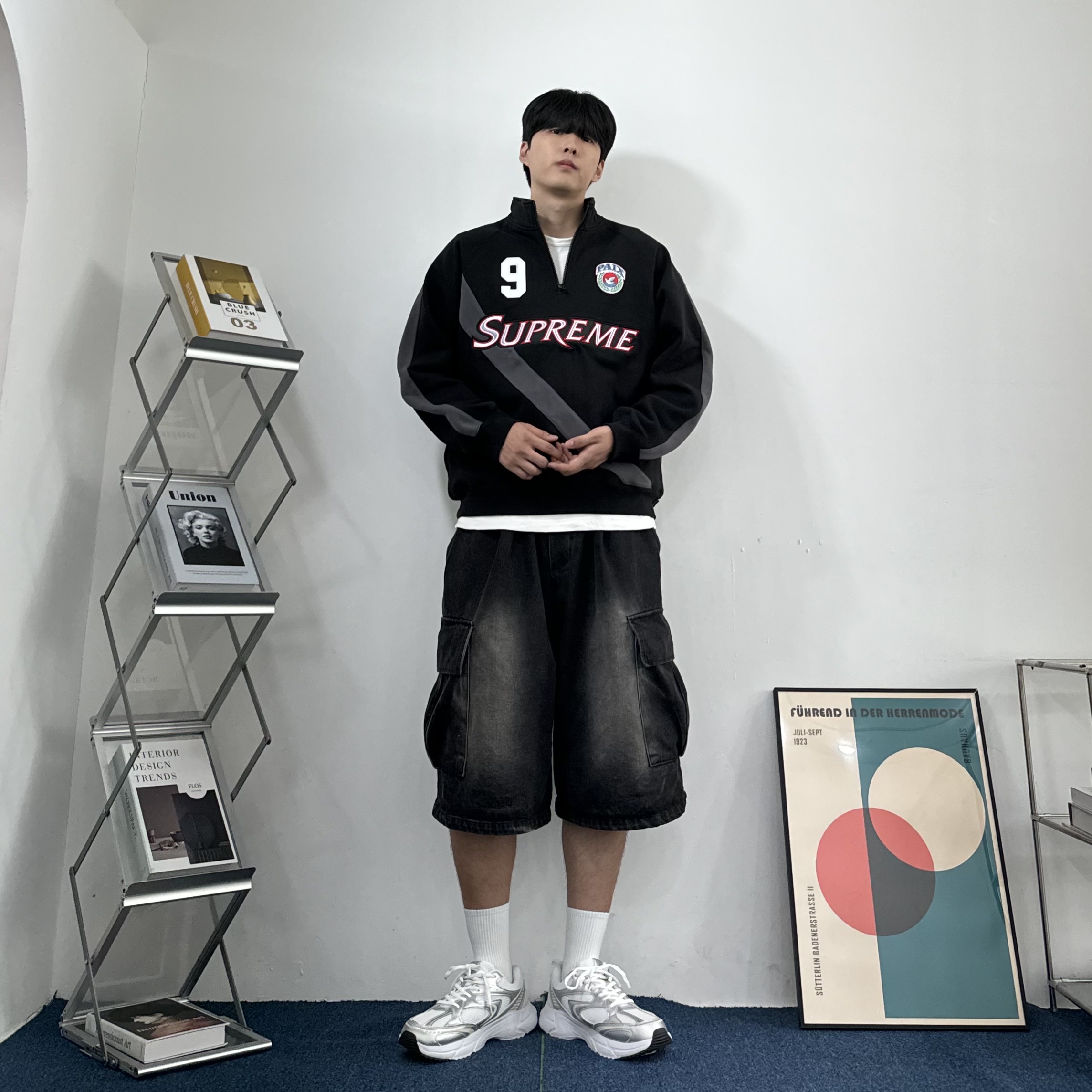 Supreme Equipe Half Zip Sweatshirt Black - 24SS 착용 스타일