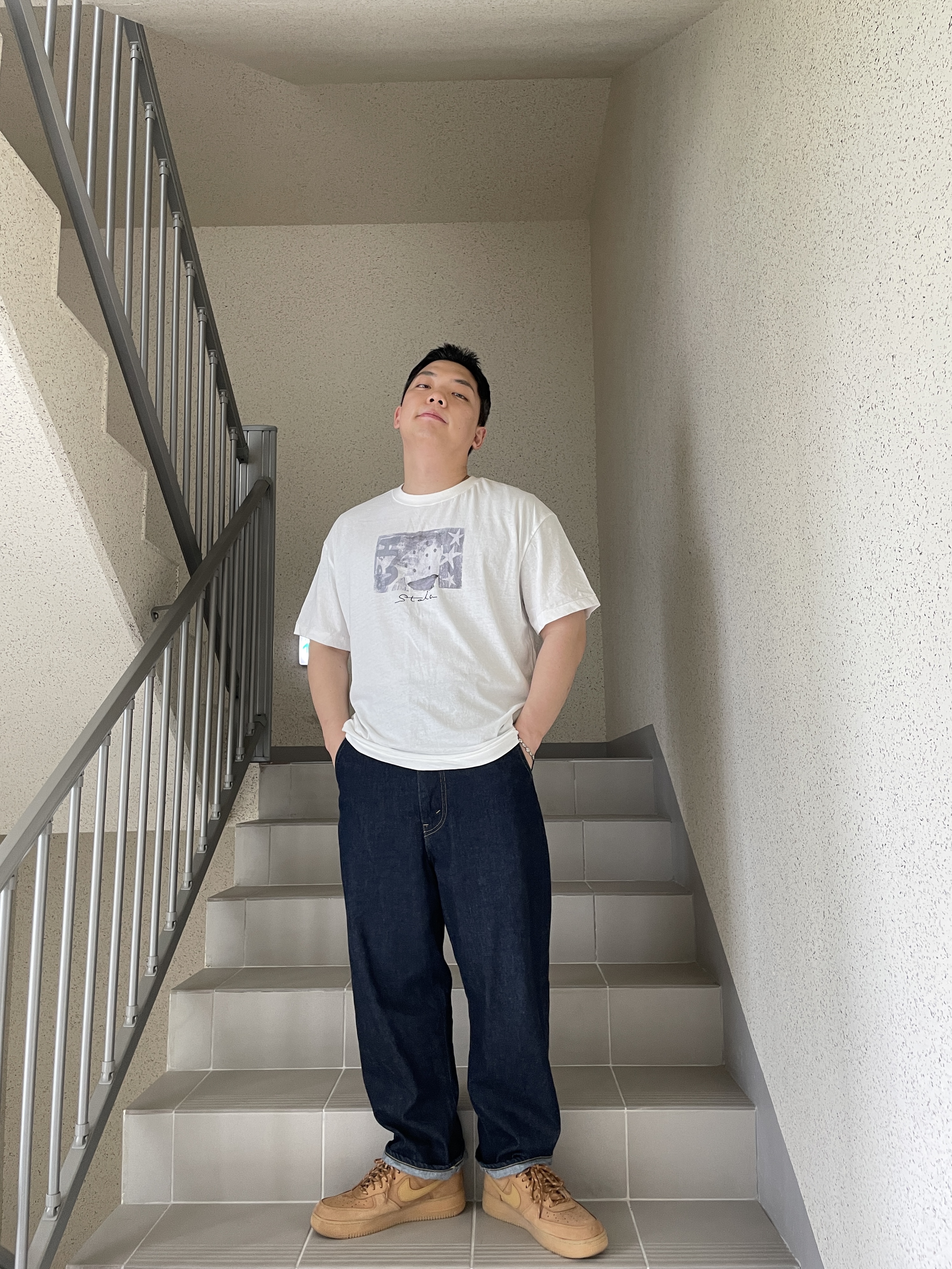 [프리오더] Polyteru 925 Silver Bracelet 001 (Cross & Hanabi Lemon), Polyteru HANK 1/2 Graphic T-Shirt 'Starmie' White 착용 스타일 - 3