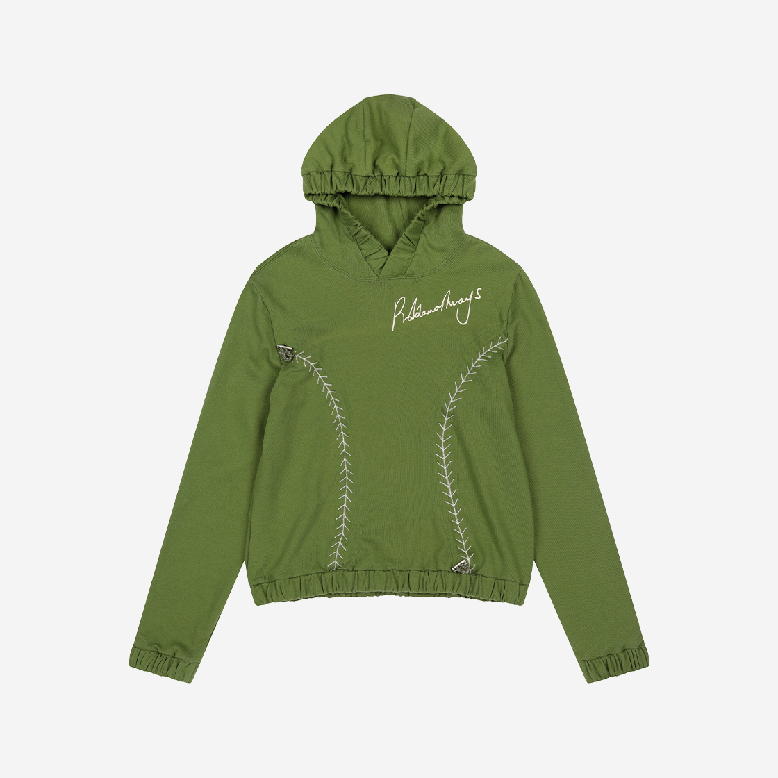 E01SW01GN Problemallways Baseball Shirring Hoodie Green