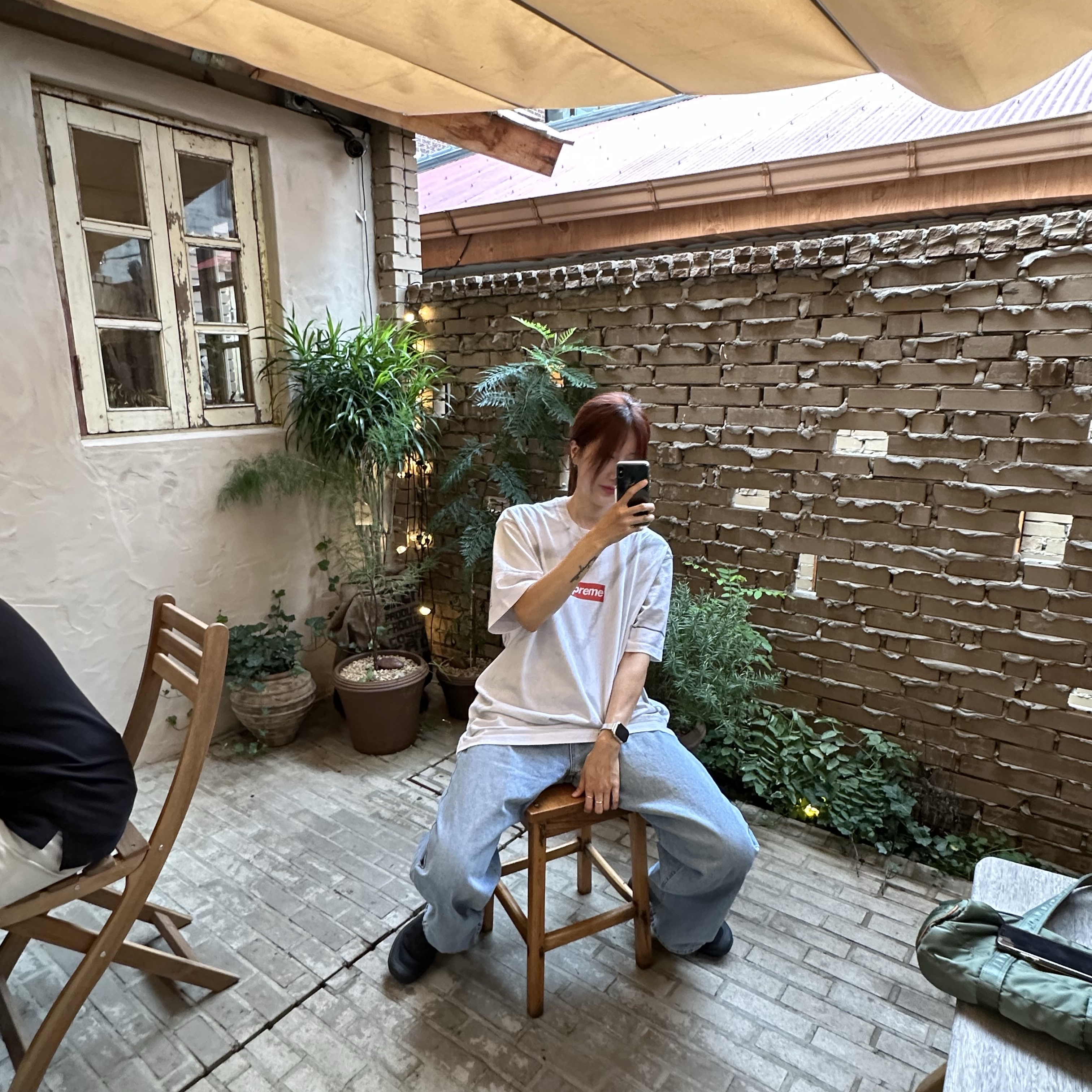 Supreme x MM6 Maison Margiela Box Logo T-Shirt White - 24SS, Porter Tanker Duffle Bag L Sage Green 착용 스타일