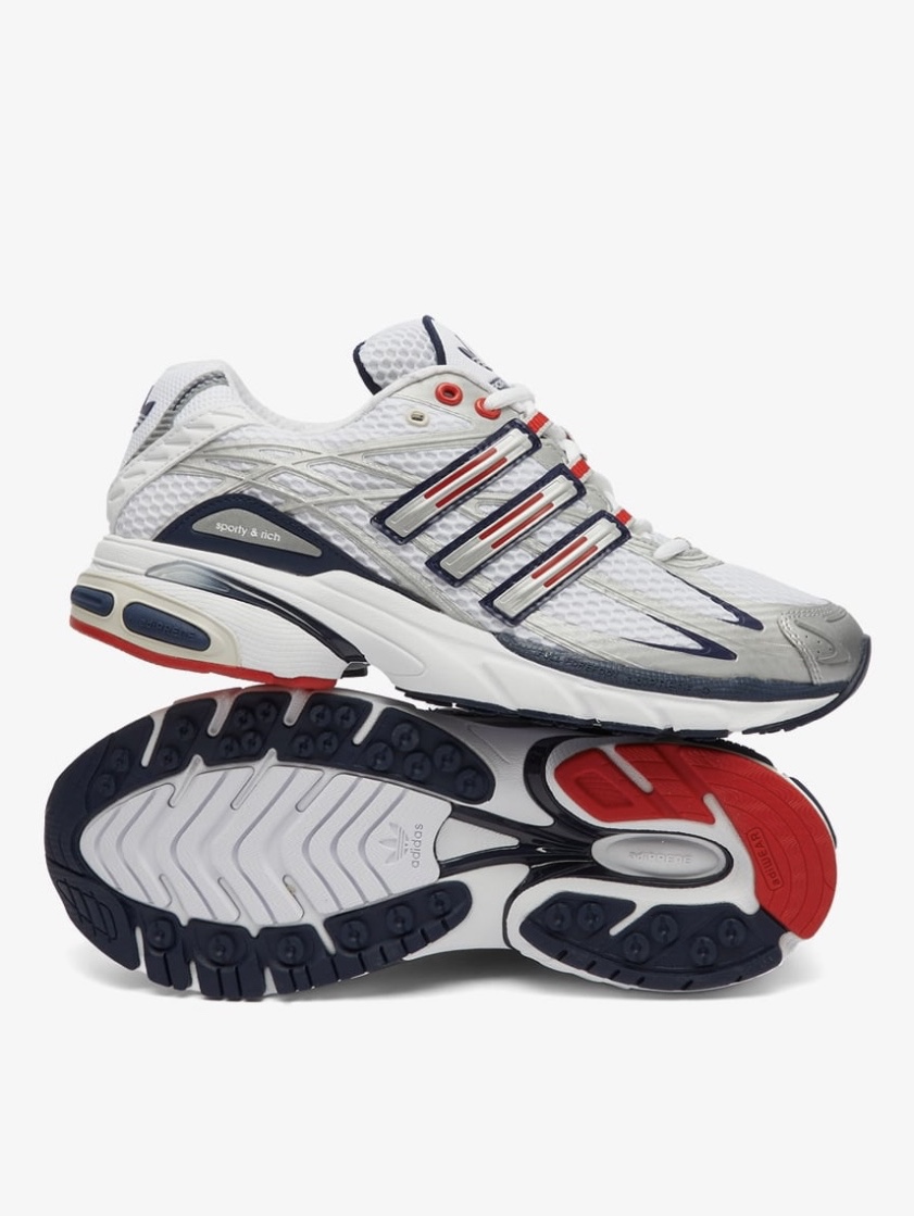Adidas x Sporty & Rich Adistar Cushion Cloud White Night Indigo, Jordan 1 Retro Low OG Mocha 착용 스타일 - 4