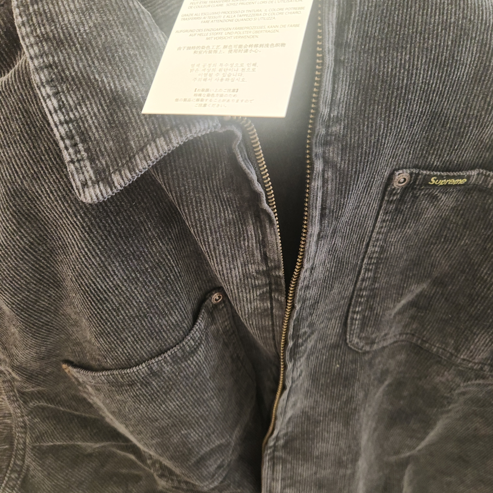Supreme Washed Corduroy Zip Up Shirt Black - 24SS 착용 스타일 - 1