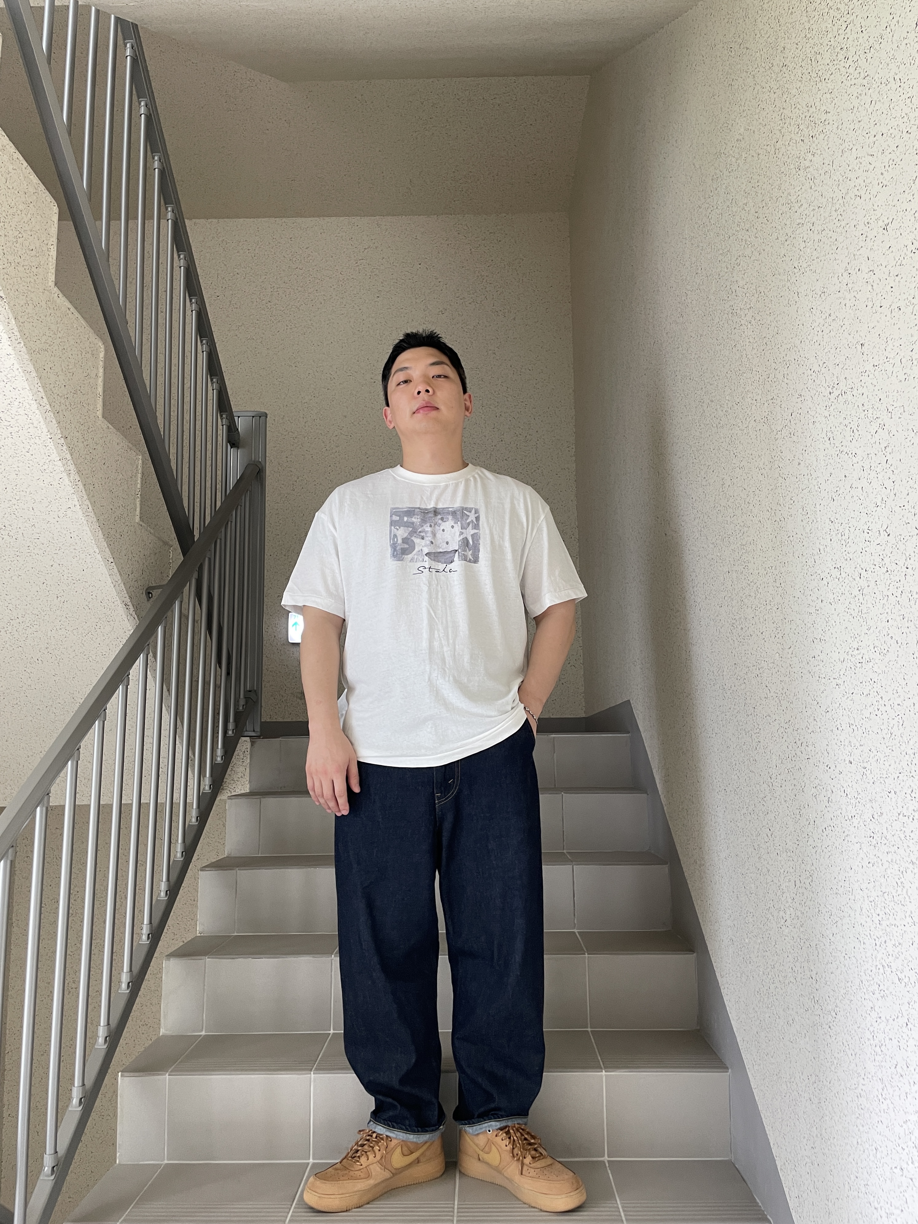 [프리오더] Polyteru 925 Silver Bracelet 001 (Cross & Hanabi Lemon), Polyteru HANK 1/2 Graphic T-Shirt 'Starmie' White 착용 스타일 - 4