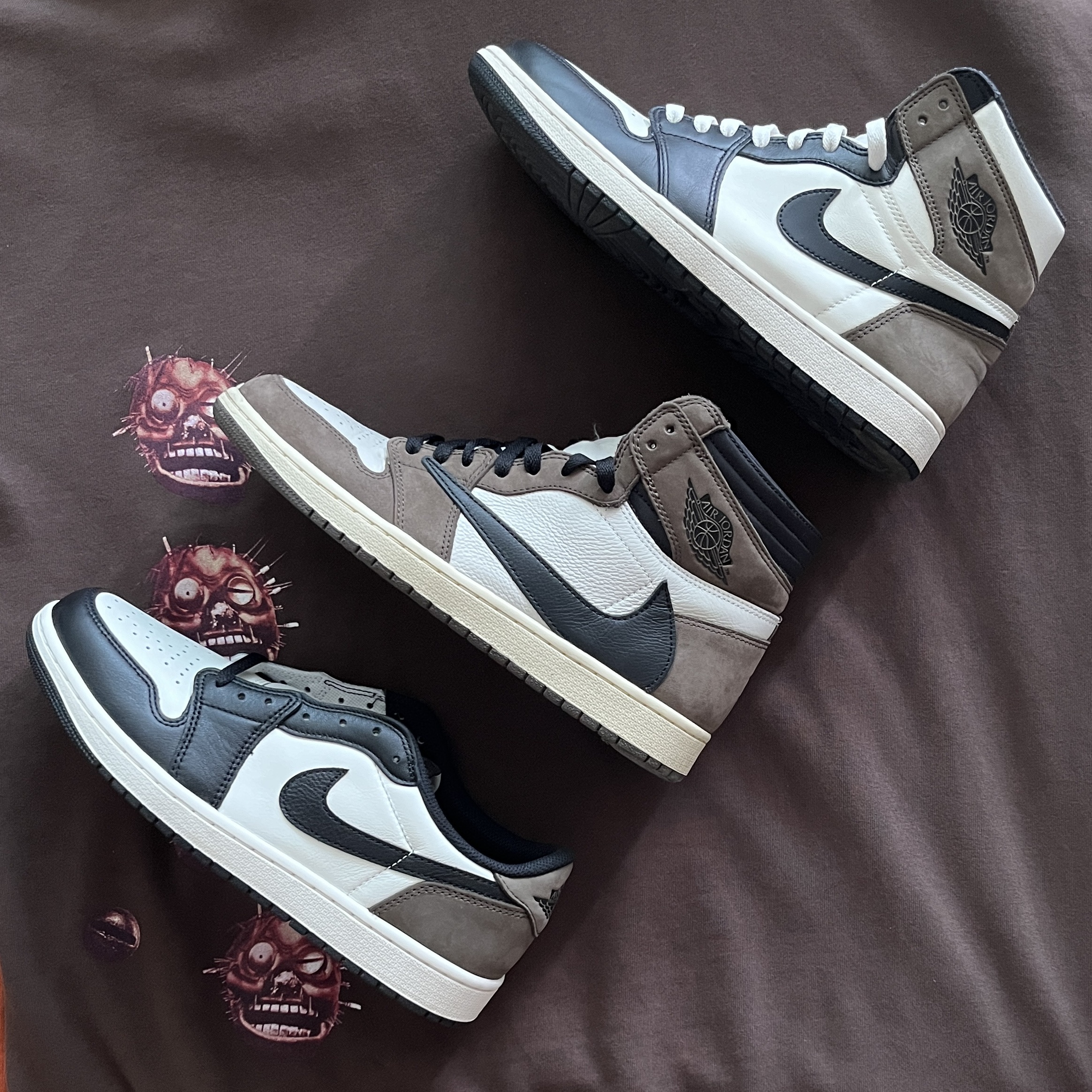 Jordan 1 Retro Low OG Mocha, Jordan 1 x Travis Scott Retro High OG SP Mocha 착용 스타일 - 4