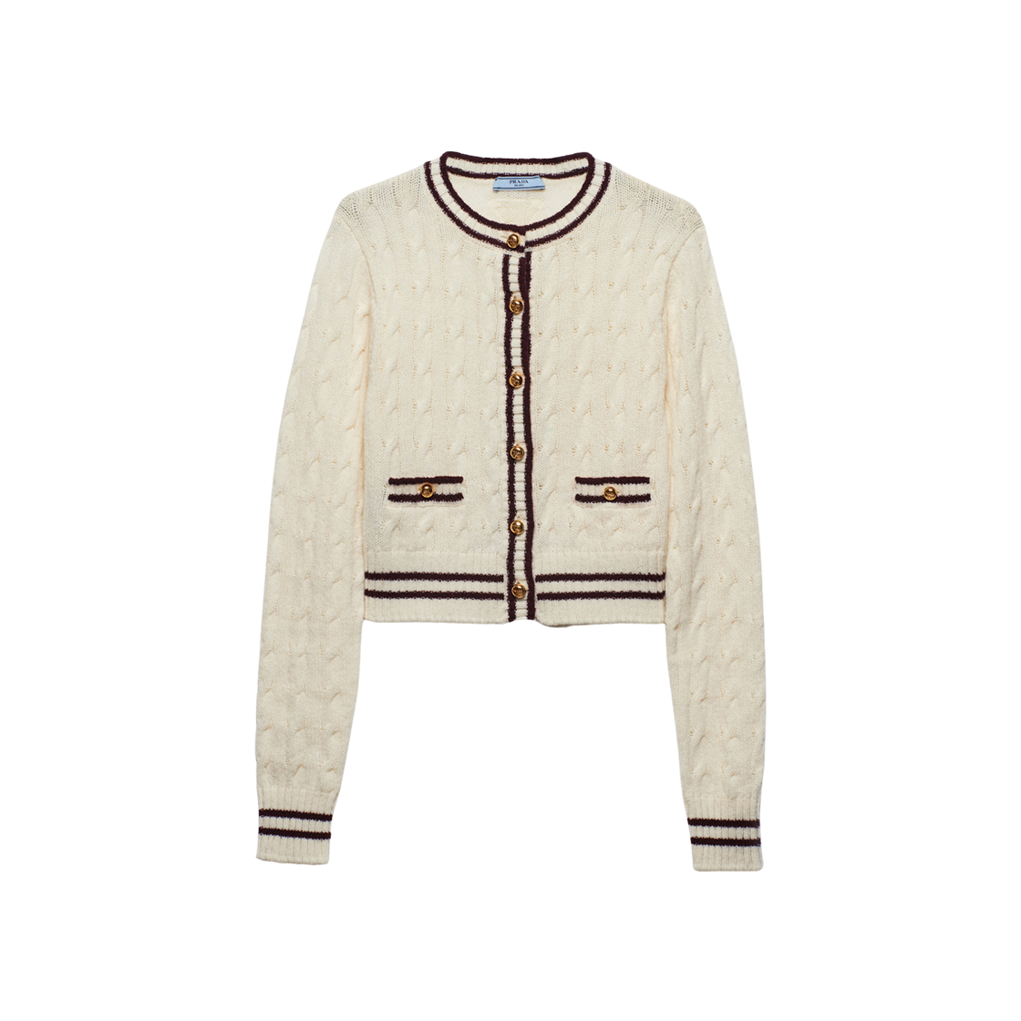 (W) Prada Wool Cardigan White/Burgundy 상세 이미지 1