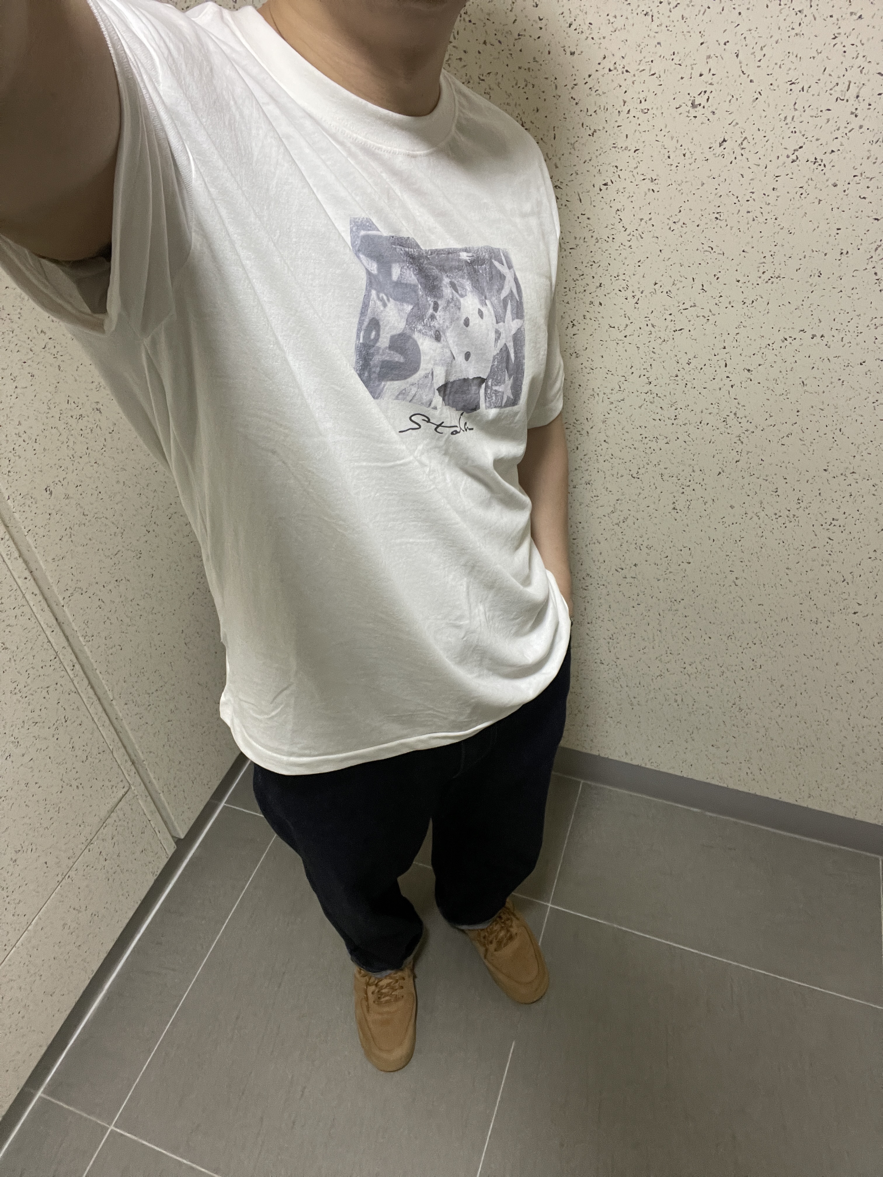 [프리오더] Polyteru 925 Silver Bracelet 001 (Cross & Hanabi Lemon), Polyteru HANK 1/2 Graphic T-Shirt 'Starmie' White 착용 스타일 - 2