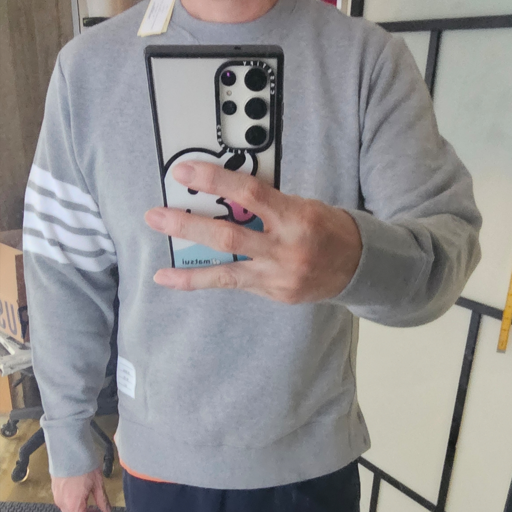 Thom Browne Engineered 4-Bar Sweatshirt Light Grey 착용 스타일