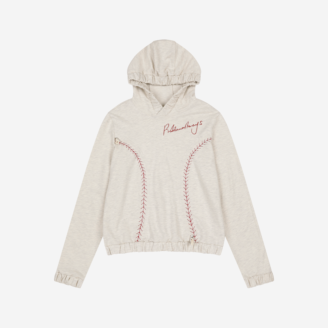 E01SW01OT Problemallways Baseball Shirring Hoodie Oatmeal