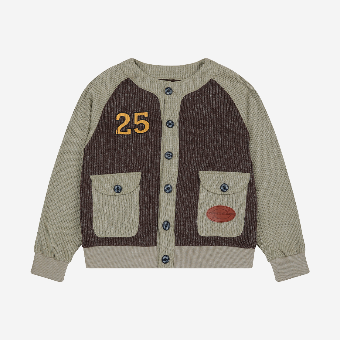 E01KN01BR Problemallways Baseball Uniform Knit Cardigan Brown