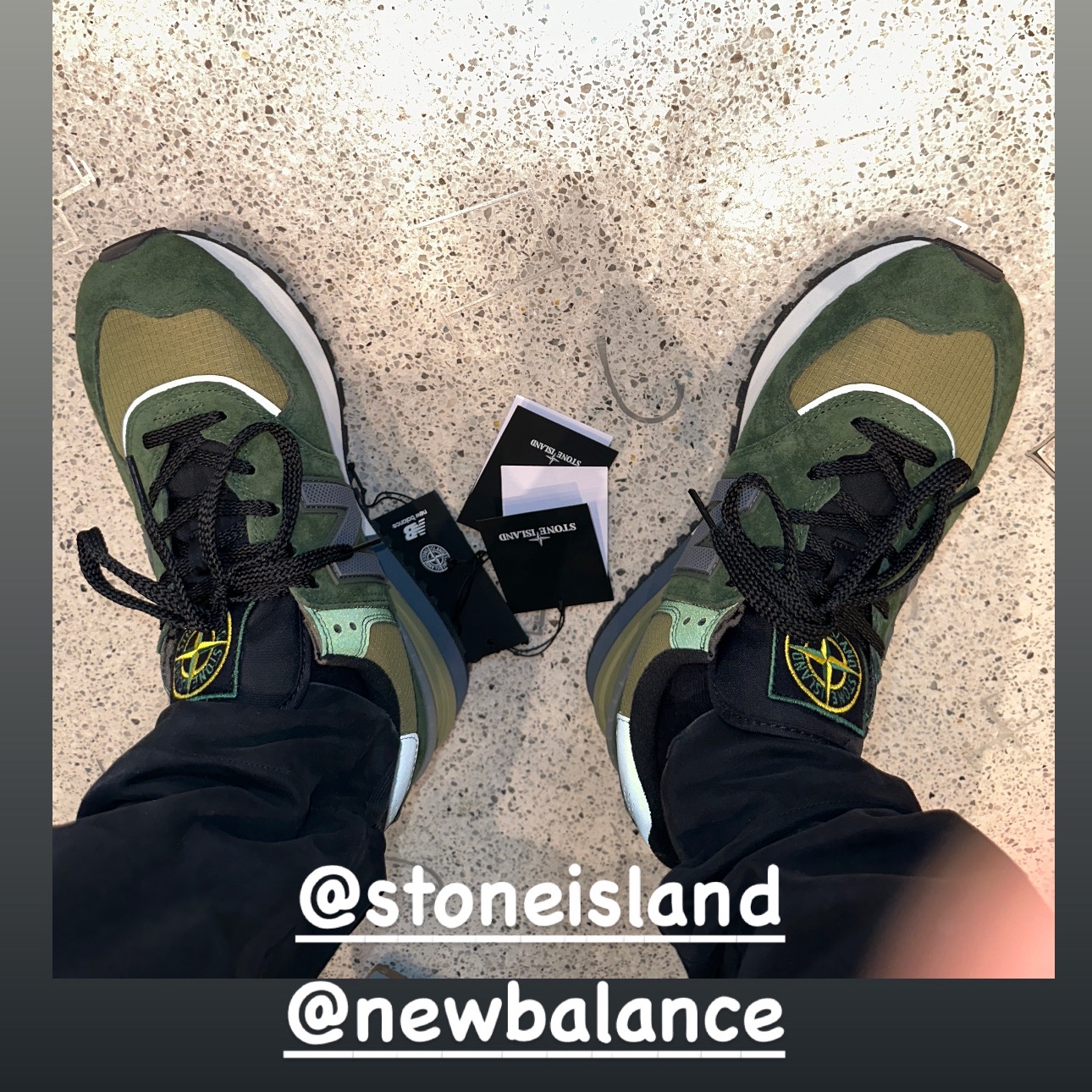 New Balance x Stone Island 574 Legacy Dark Green 착용 스타일