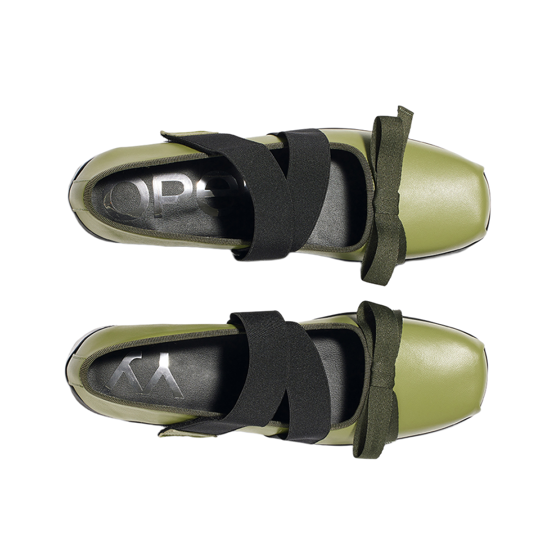 (W) 오픈 Yy 크로스 밴드 발레 플랫 그린((W) Open Yy Cross Band Ballet Flats Green) - 2