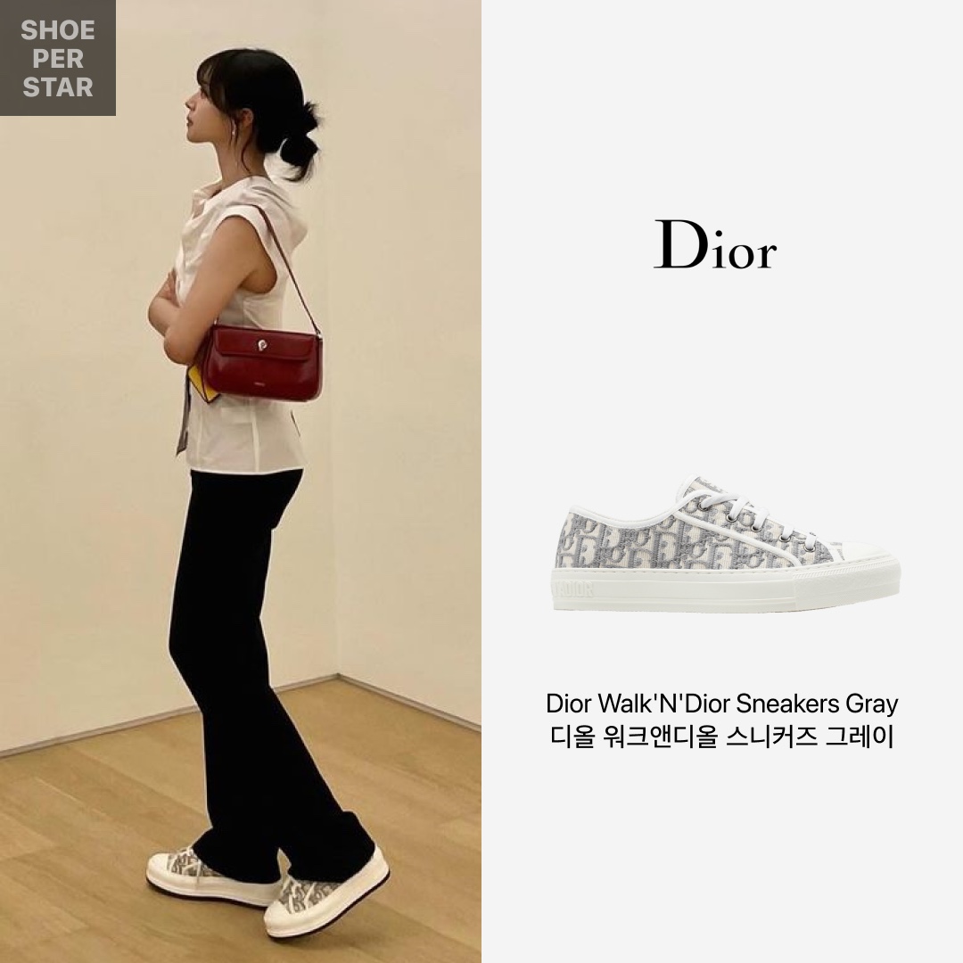(W) Dior Walk'N'Dior Sneakers Oblique Gray 착용 스타일 - 1