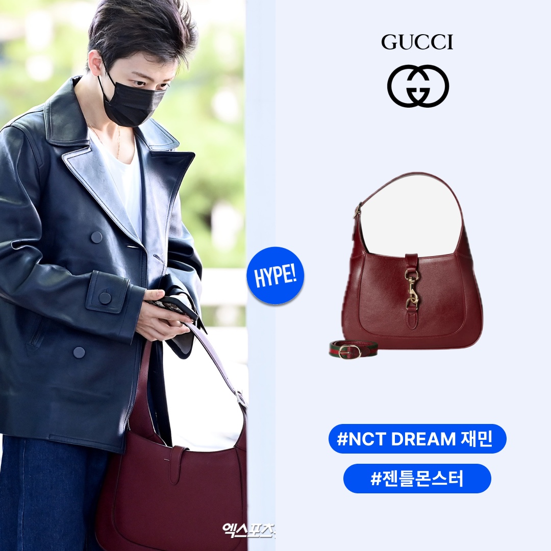 Gucci Jackie Small Shoulder Bag Gucci Rosso Ancora Leather 착용 스타일 - 1