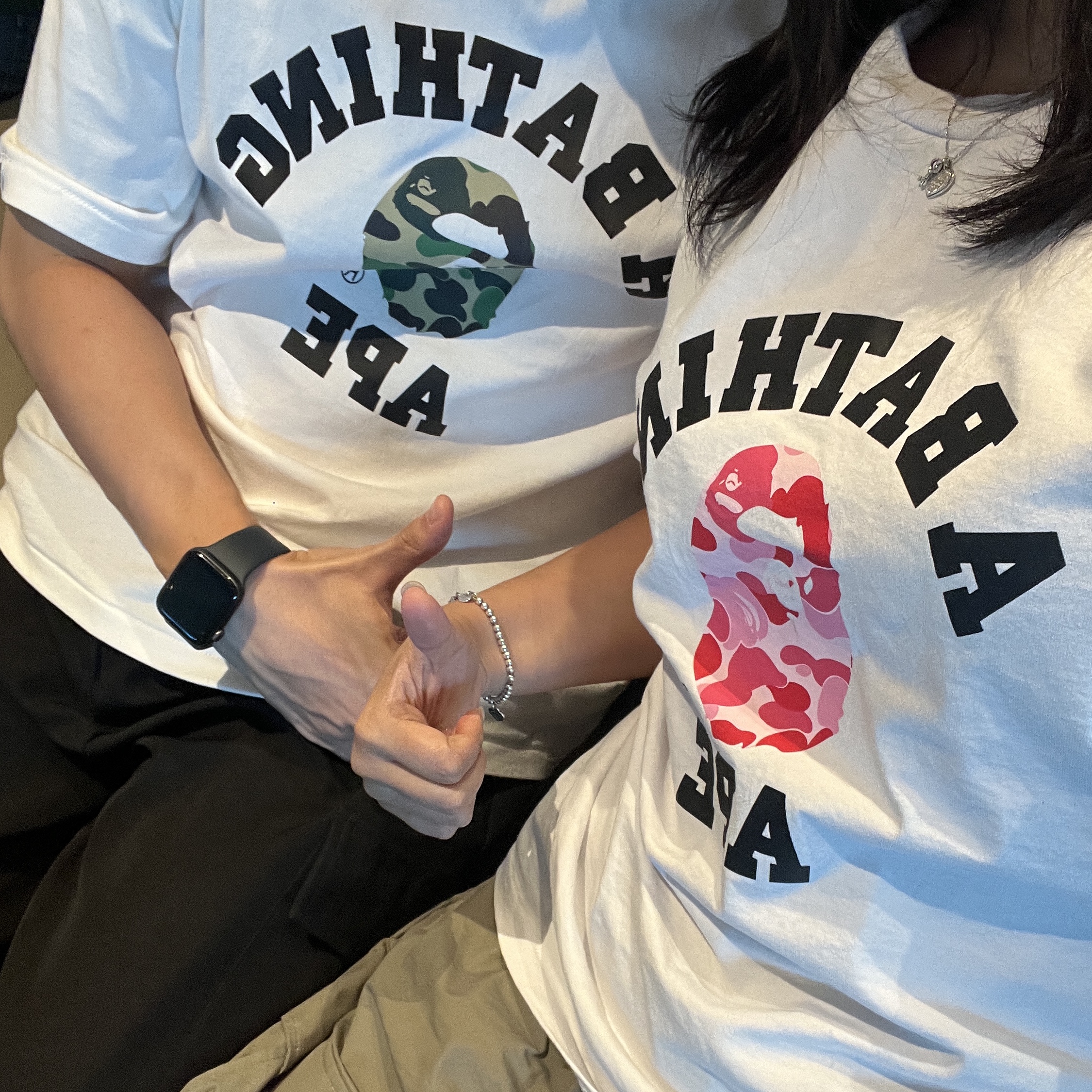 BAPE ABC Camo College T-Shirt White Pink 착용 스타일