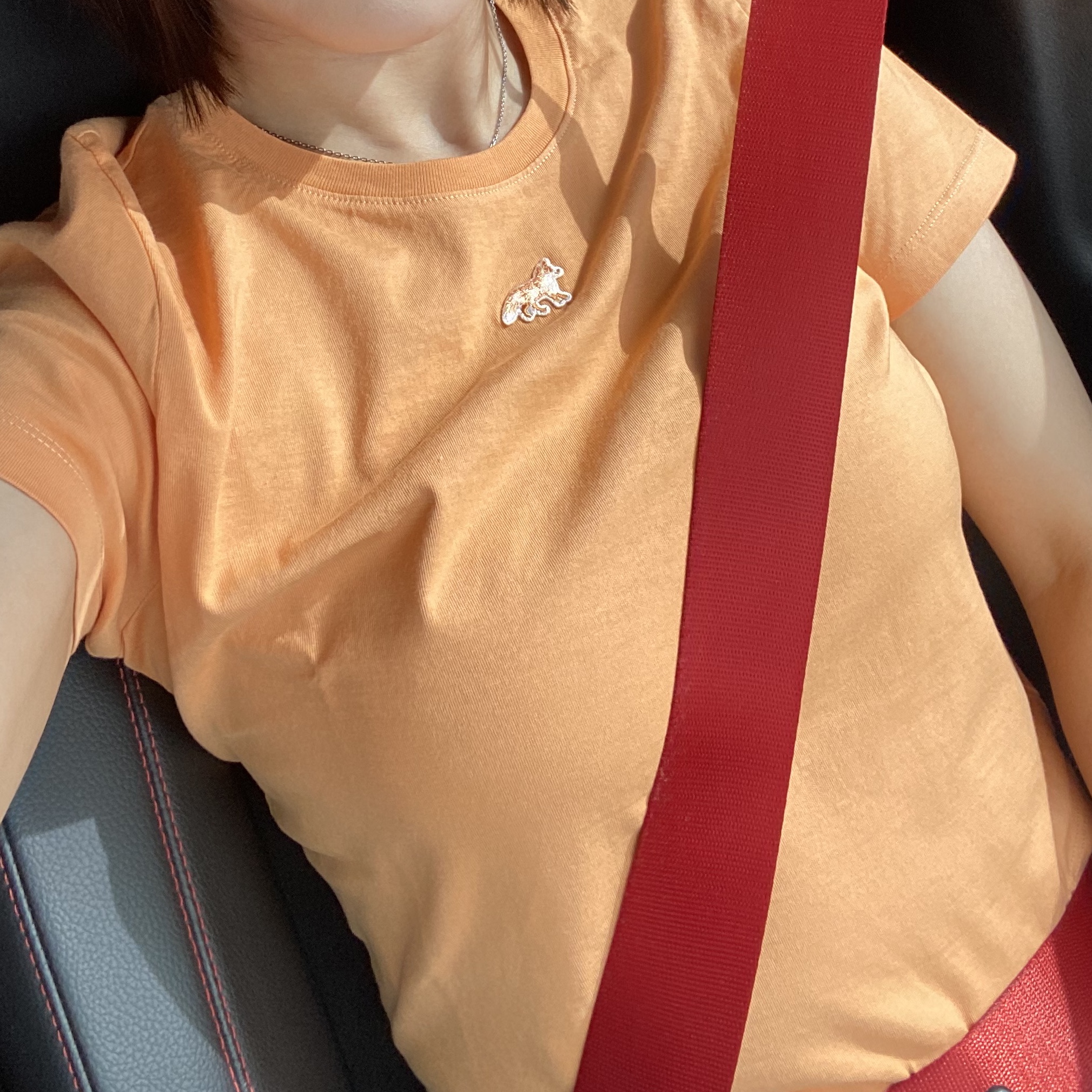 (W) Maison Kitsune Baby Fox Patch Baby T-Shirt Sunset Orange 착용 스타일 - 1