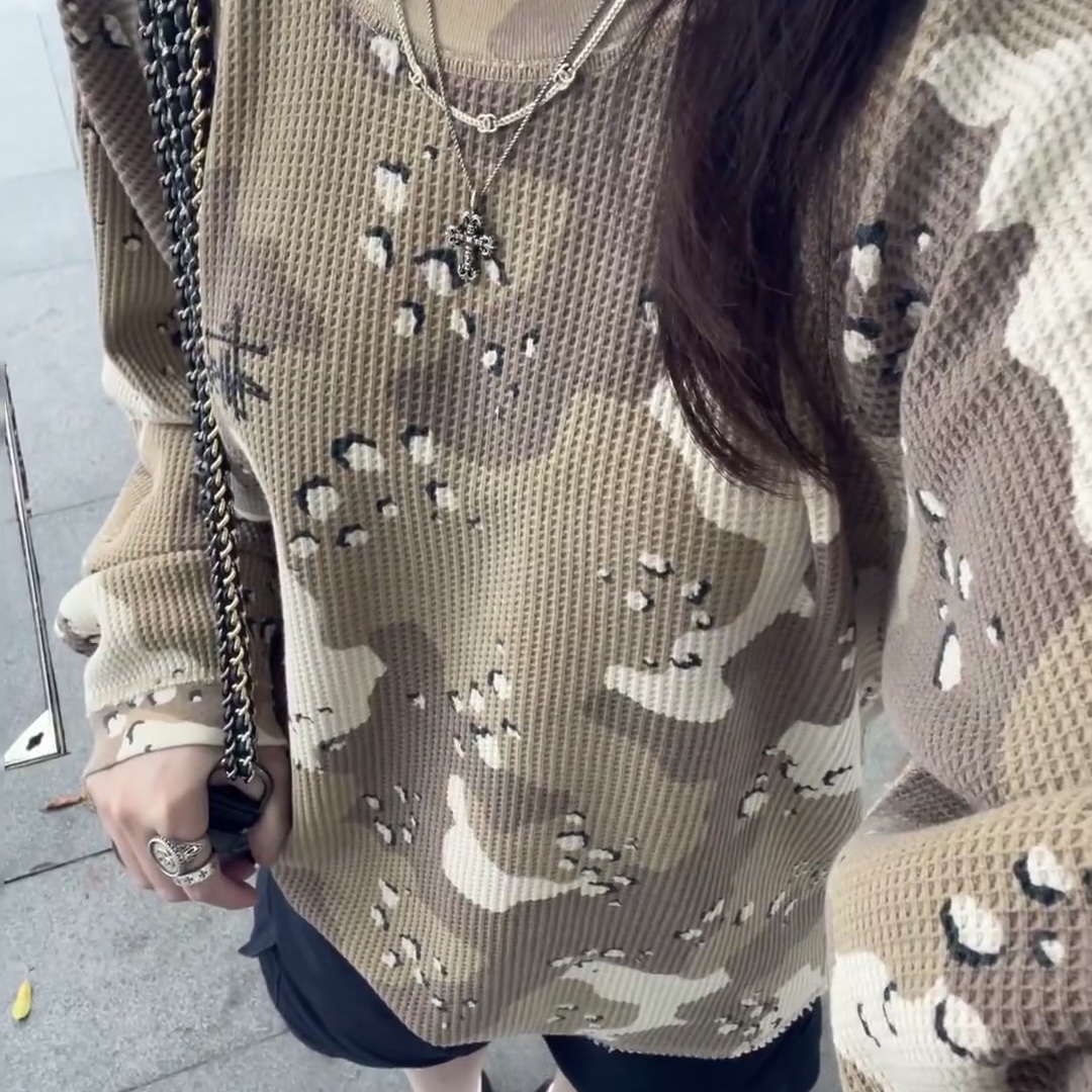 Stussy Raglan Thermal LS Crew Desert Camo 착용 스타일 - 1