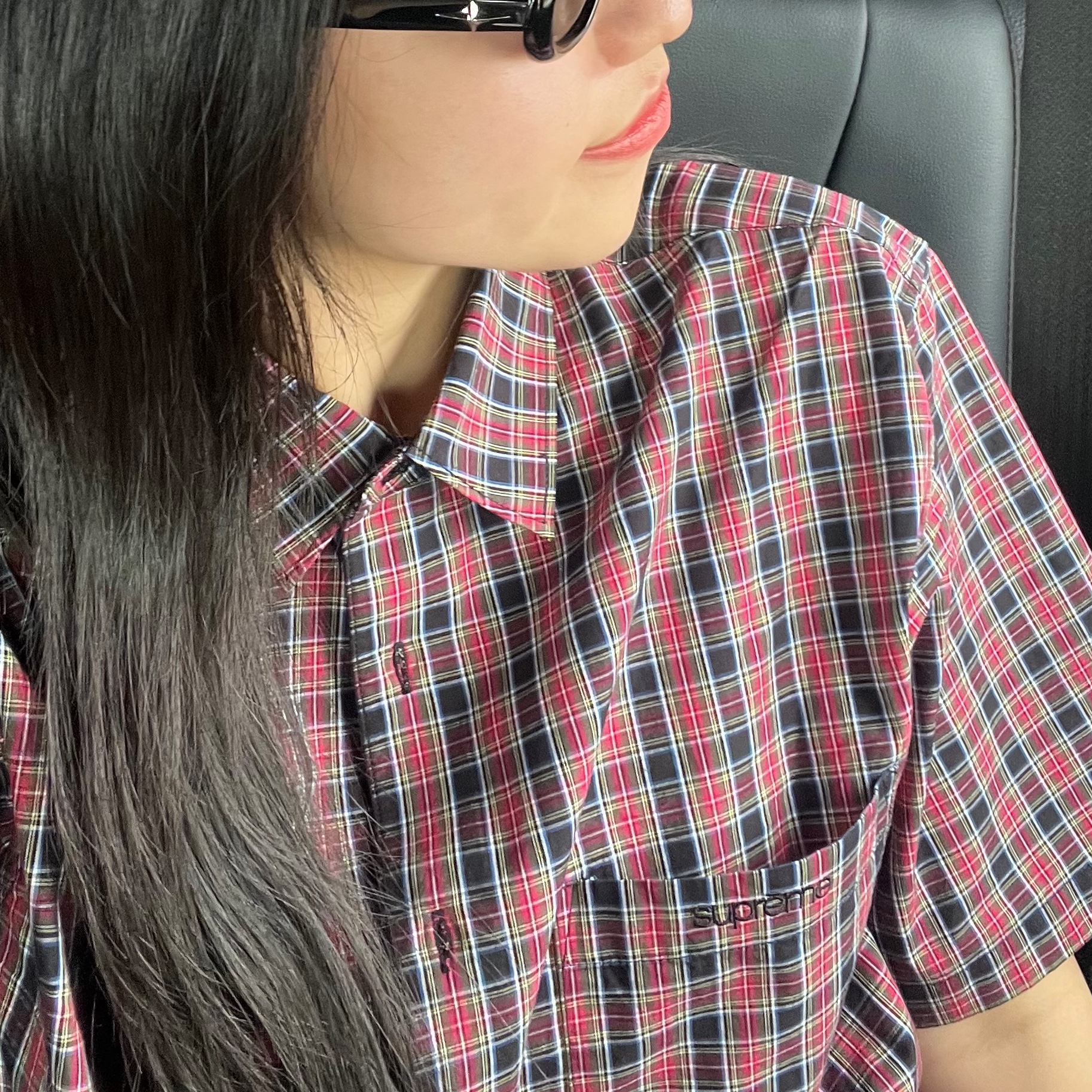 Supreme Loose Fit Mini Plaid S/S Shirt Black - 24SS 착용 스타일 - 1