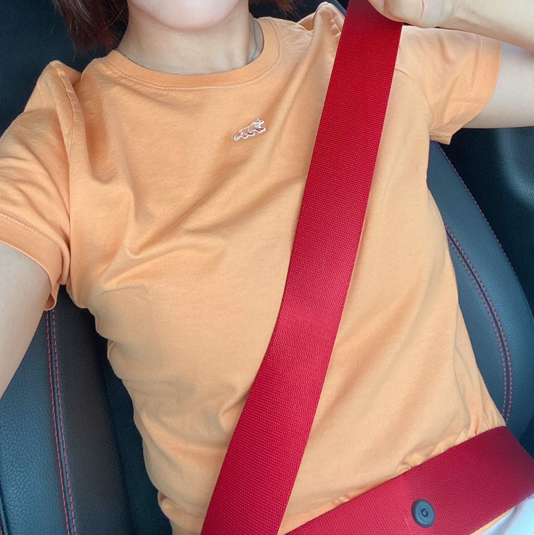 (W) Maison Kitsune Baby Fox Patch Baby T-Shirt Sunset Orange 착용 스타일 - 2