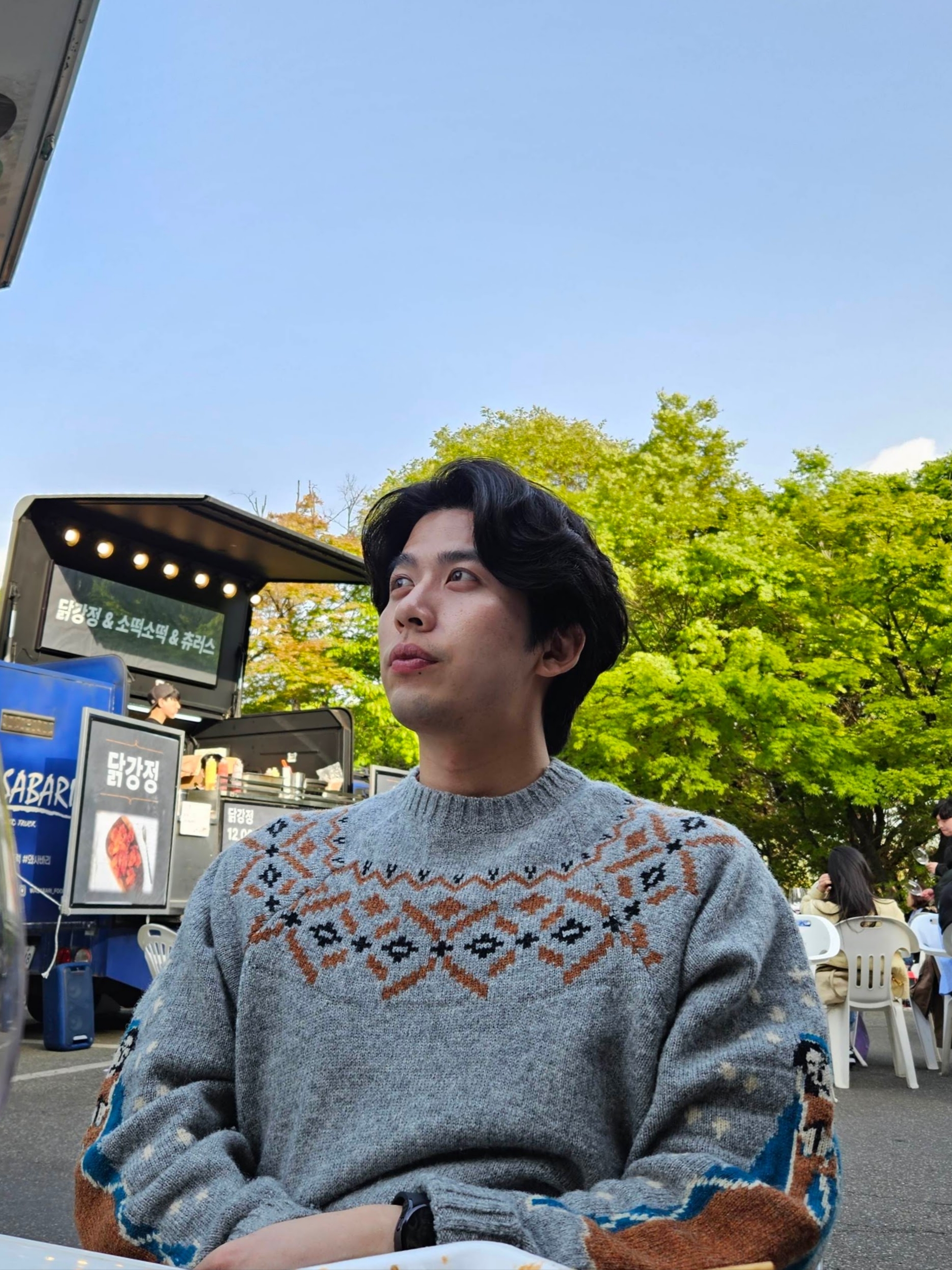 Kapital 5G Wool Elbow Virgin Mary Nordic Sweater Grey 착용 스타일 - 2