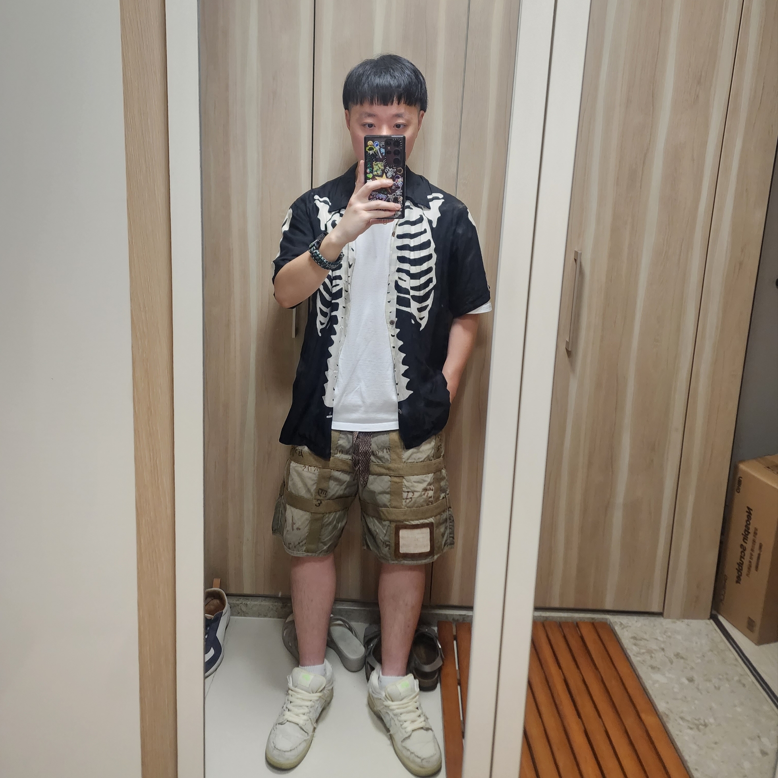 Kapital Cotton Weather Prisoner Craft Tattersall Remade Shorts Khaki 착용 스타일 - 1
