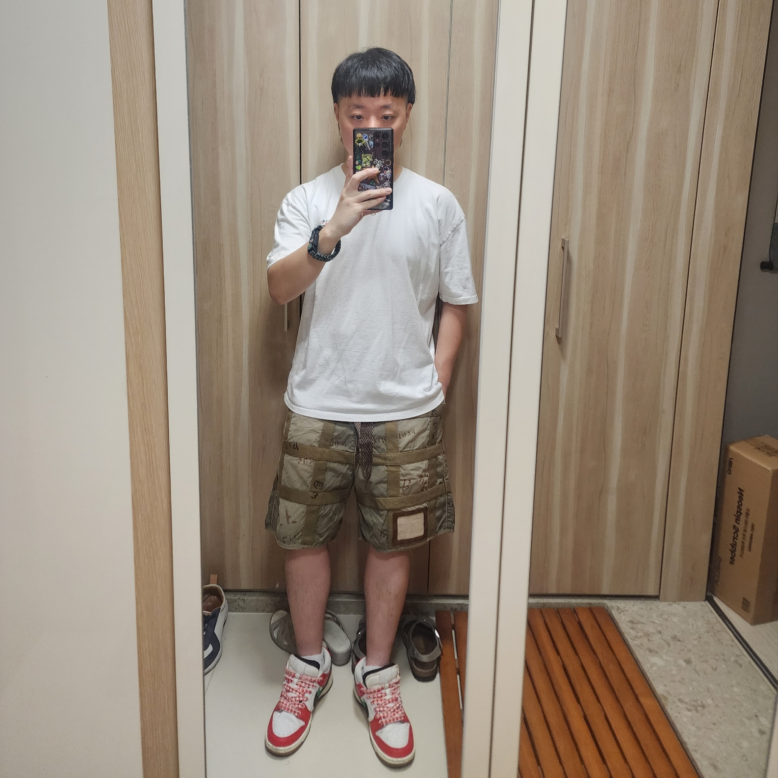 Kapital Cotton Weather Prisoner Craft Tattersall Remade Shorts Khaki 착용 스타일 - 2