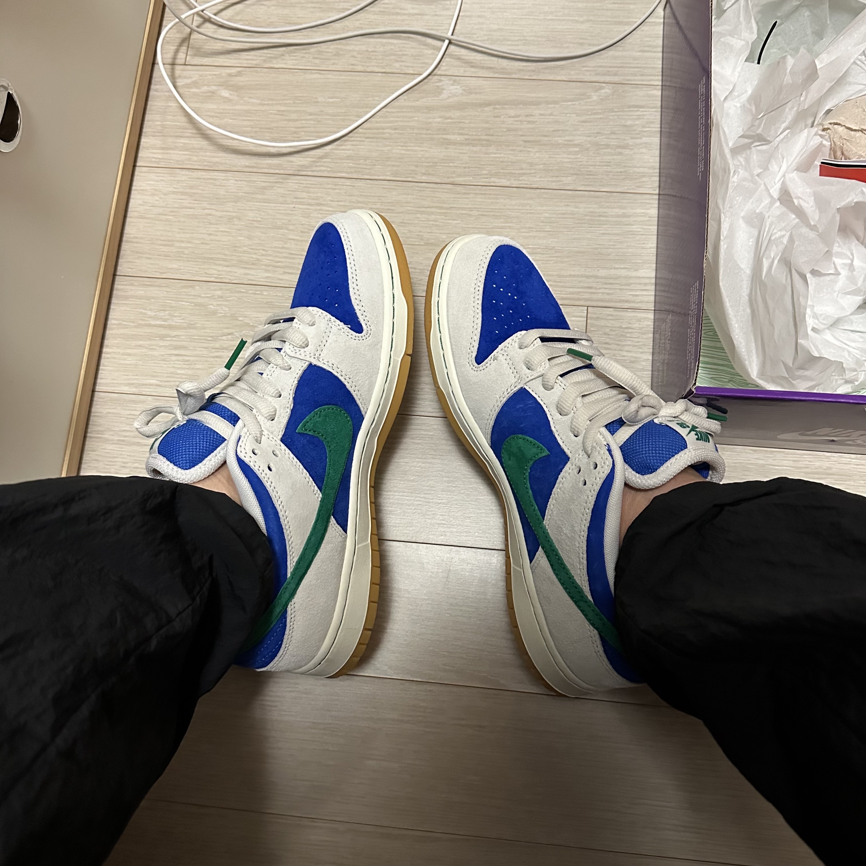 Nike SB Dunk Low Pro Phantom and Hyper Royal 착용 스타일 - 1
