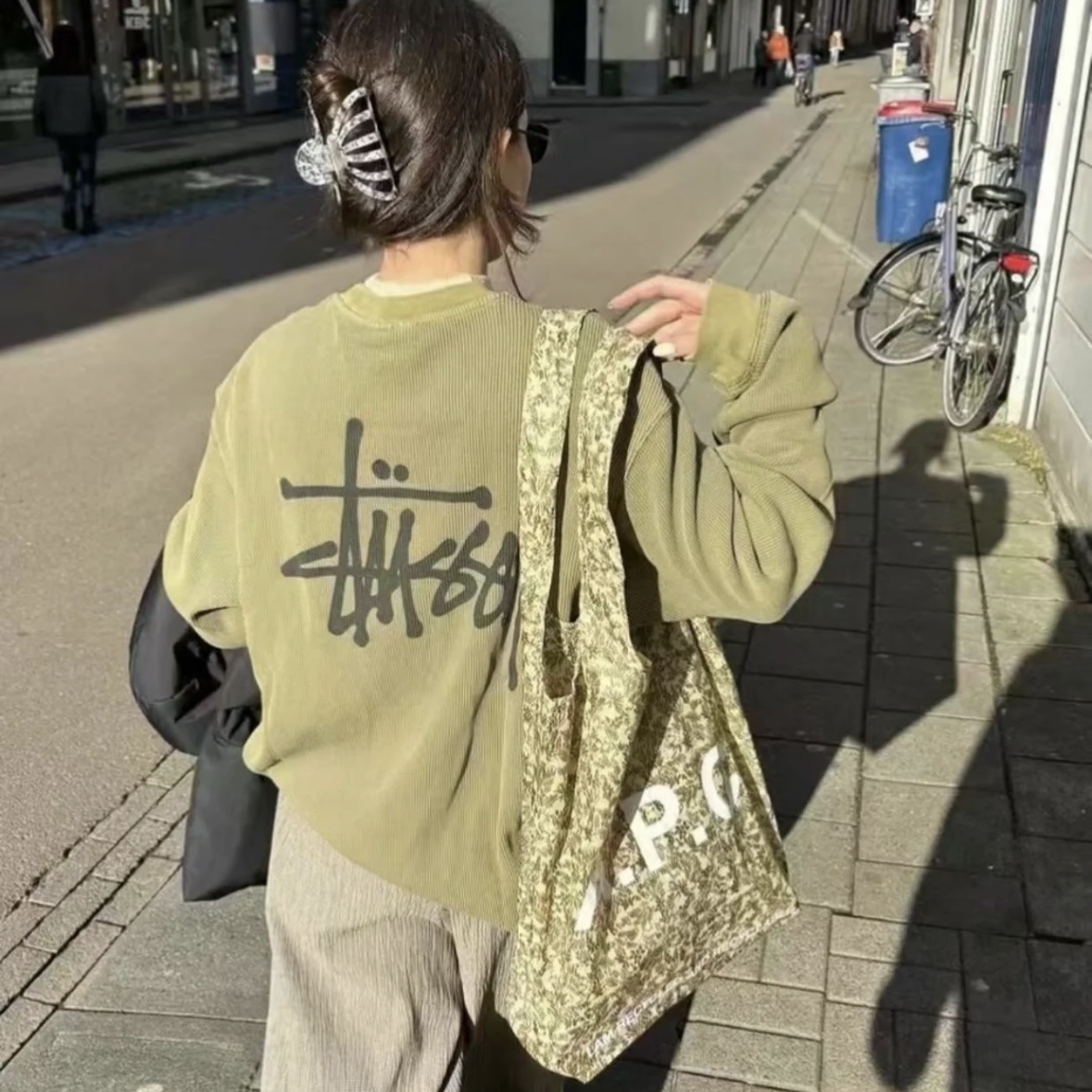 Stussy Raglan Thermal LS Crew Pine 착용 스타일
